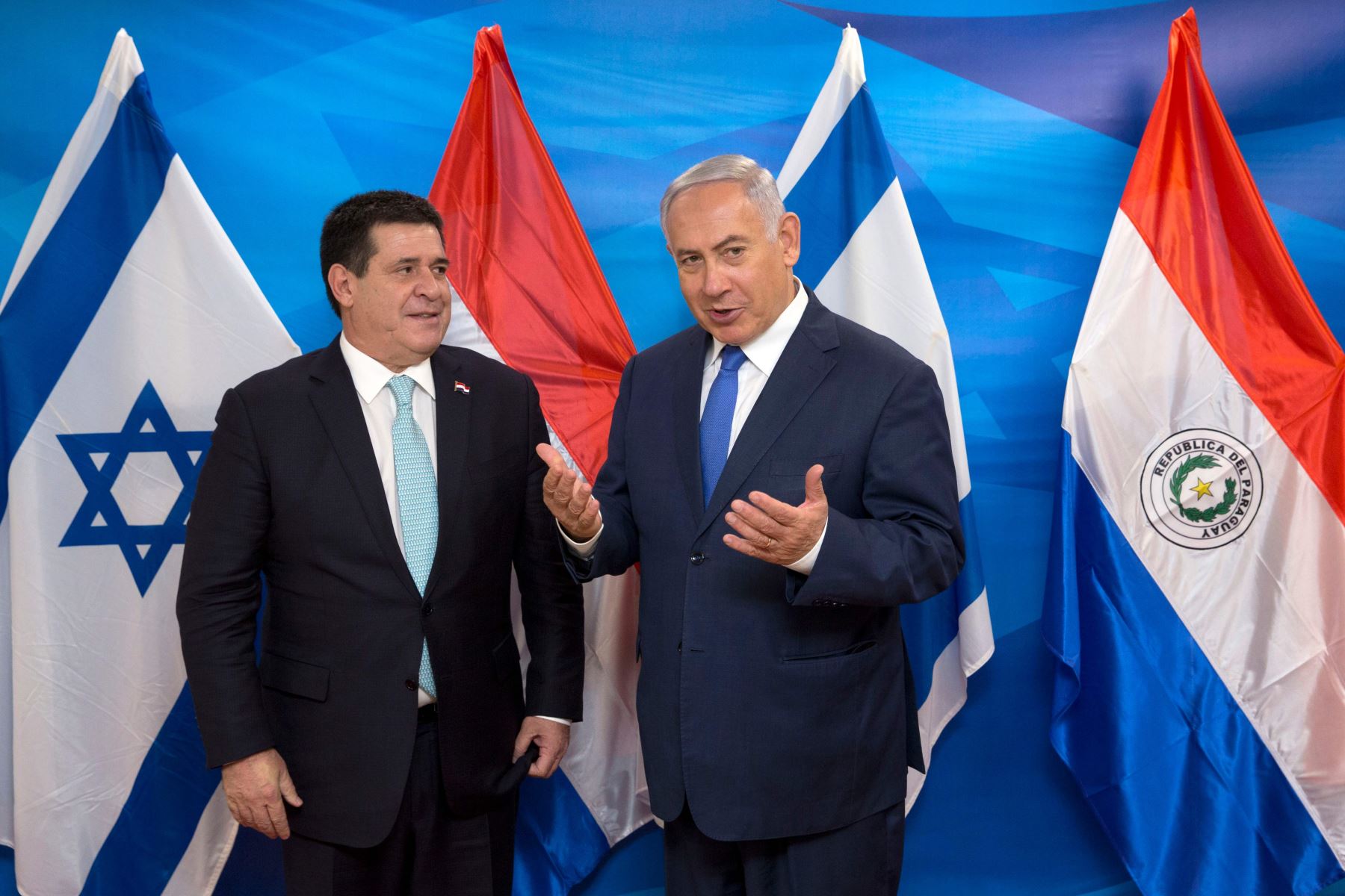 Primer ministro israelí Benjamin Netanyahu y el presidente paraguayo Horacio Cartes Foto: AFP