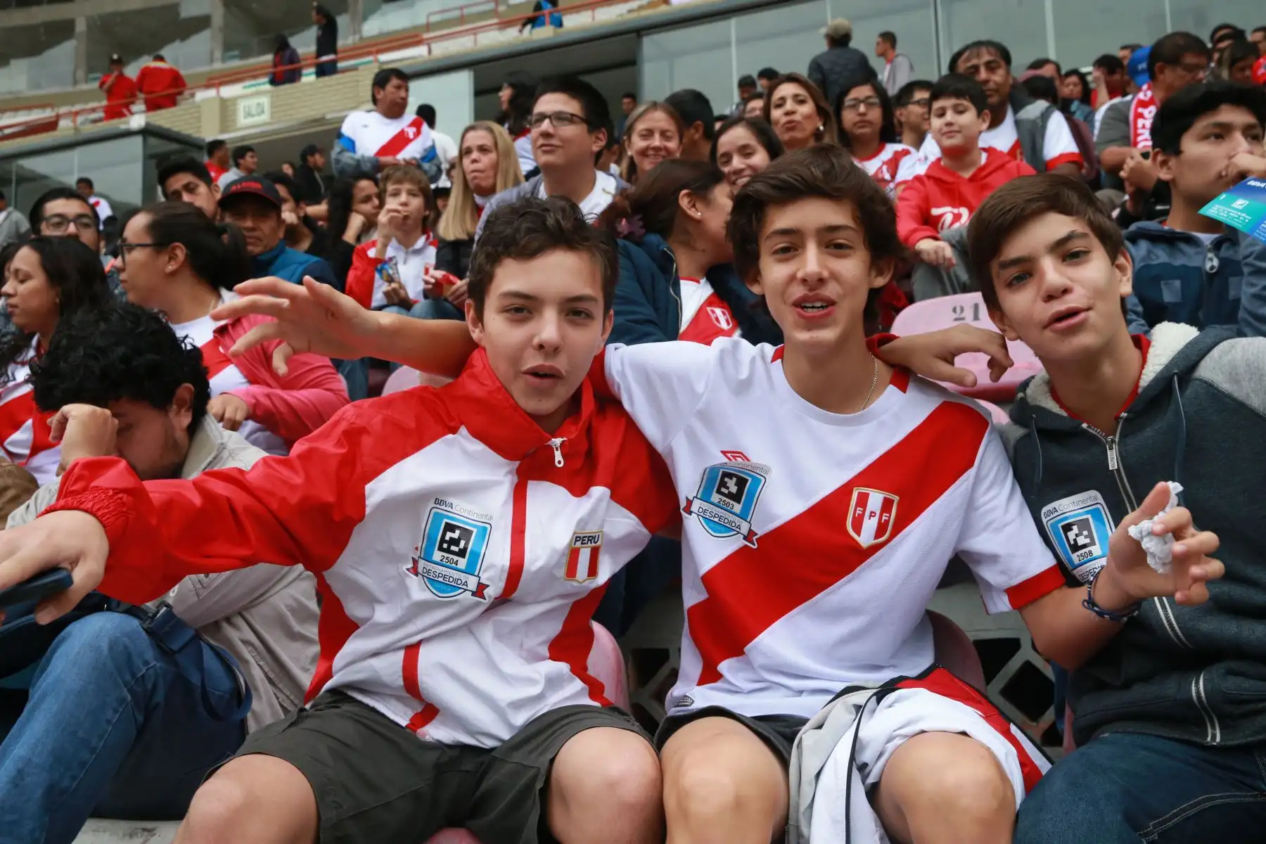 Hinchas de la selección peruana durante el entrenamiento, en el Estadio Nacional de Lima. Foto: ANDINA/Norman Córdova.