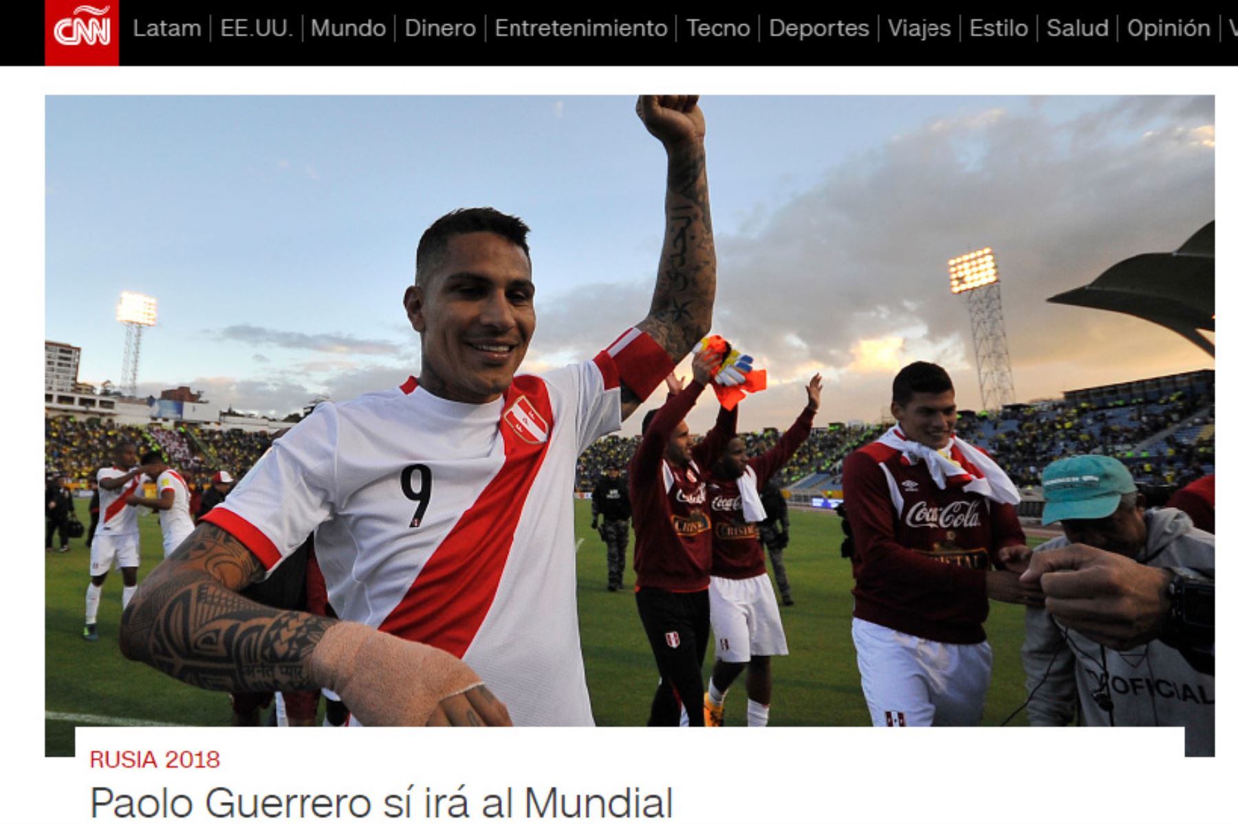 La noticia de Paolo Guerrero en "CNN en Español". Foto: Captura.
