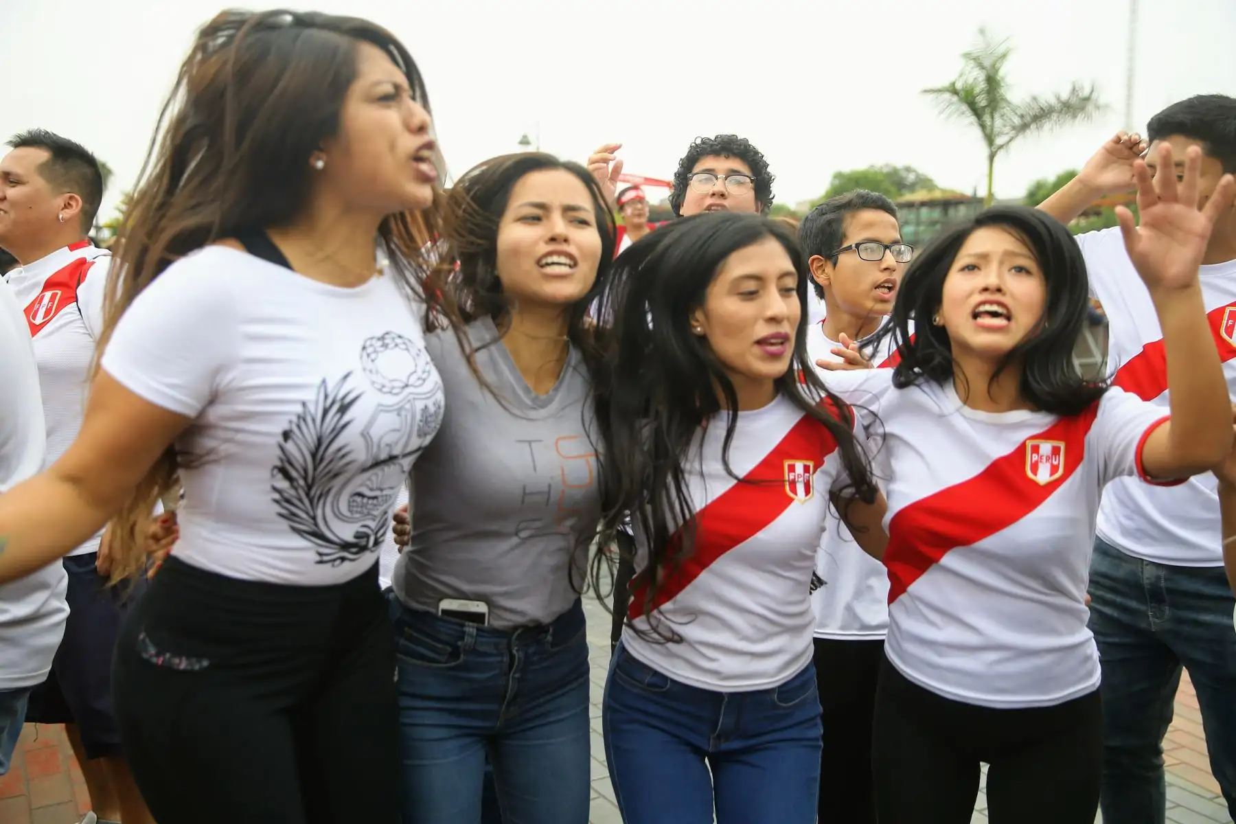 Celebración de hinchas en el Parque de La Muralla durante el partido de Perú contra Arabia Saudita. Foto: ANDINA/Luis Iparraguirre