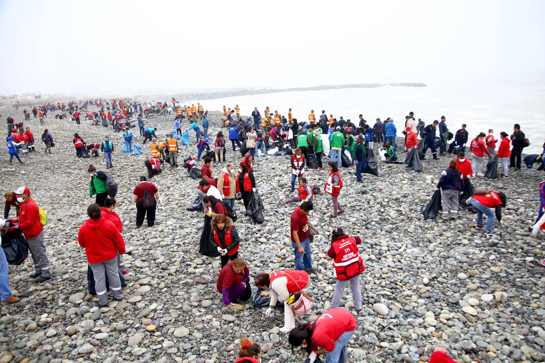 Ministerio del Ambiente en jornada de limpieza en la playa Carpayo, en el Callao, donde se reunieron asociaciones de pescadores, colectivos ciudadanos, sociedad civil y empresas privadas. Foto: ANDINA/Minam.