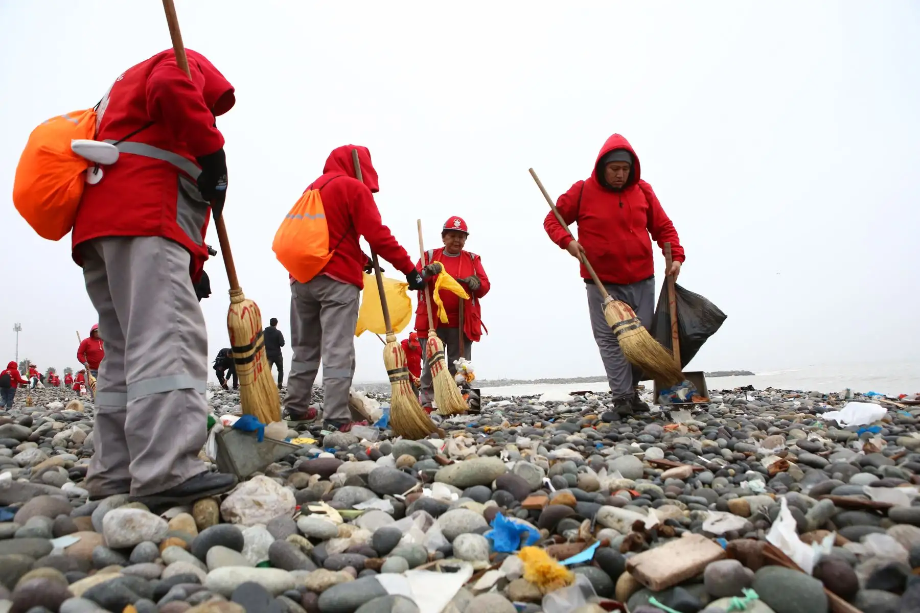 Ministerio del Ambiente en jornada de limpieza en la playa Carpayo, en el Callao, donde se reunieron asociaciones de pescadores, colectivos ciudadanos, sociedad civil y empresas privadas. Foto: ANDINA/Minam.