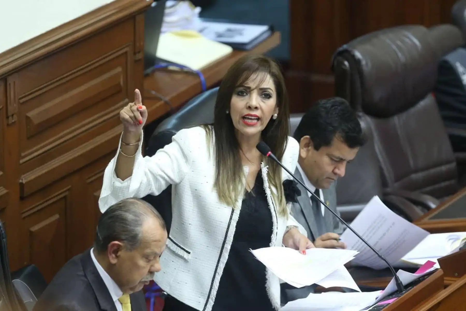 Congresista Alejandra Aramayo, hace uso de la palabra en la sesión extraordinaria del Congreso que aprobo el desafuero de tres exintegrantes de Fuerza Popular. Foto:ANDINA/Dante Zegarra
