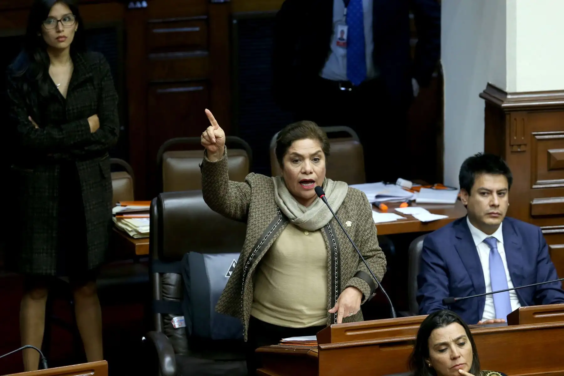 Congresista Luz Salgado, hace uso de la palabra en la sesión extraordinaria del Congreso que estudia el desafuero de tres exintegrantes de Fuerza Popular. Foto:ANDINA/Dante Zegarra