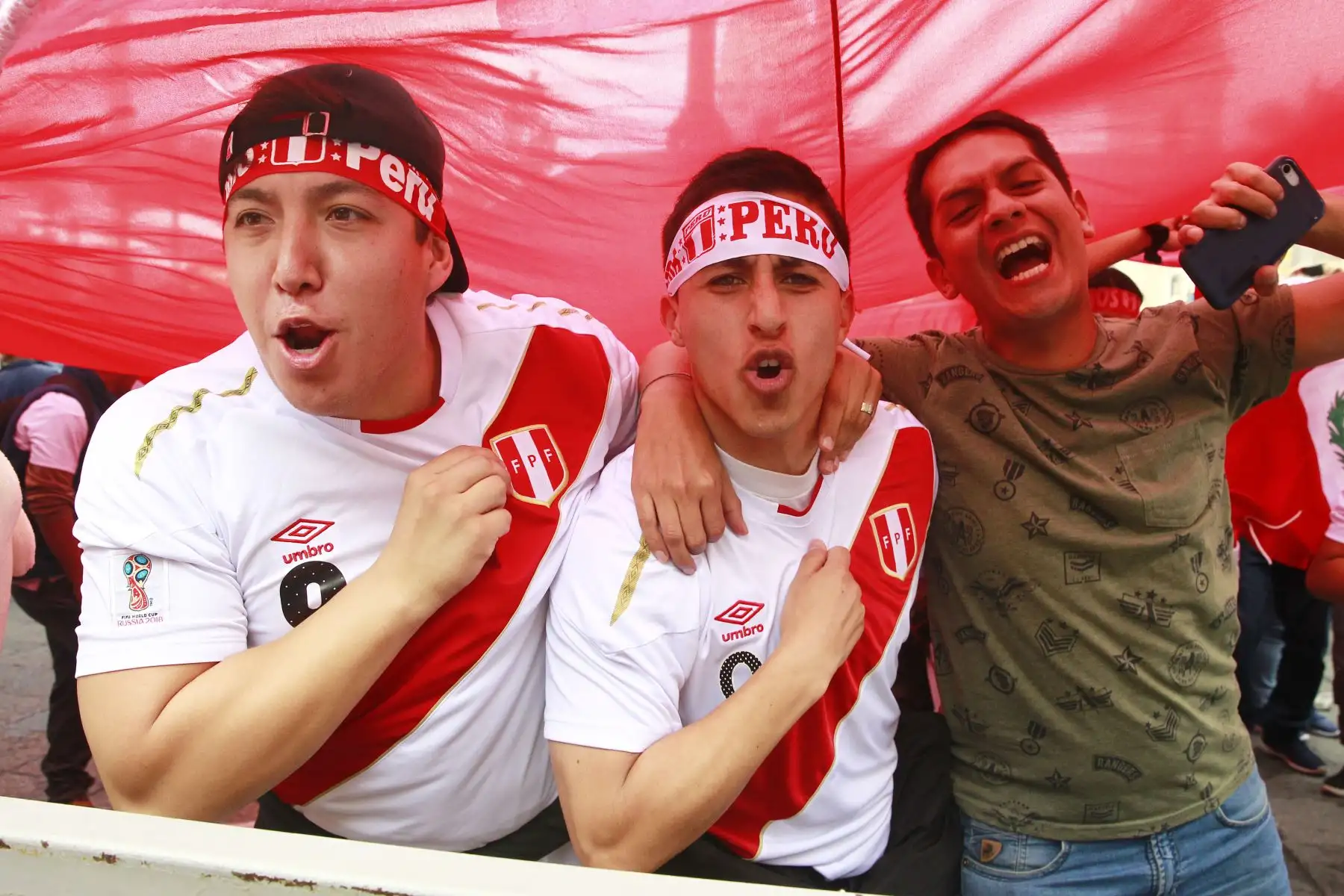 Hinchas peruanos observan el partido entre Perú y Suecia en la Plaza de Armas de Lima. Foto: ANDINA/Eddy Ramos.