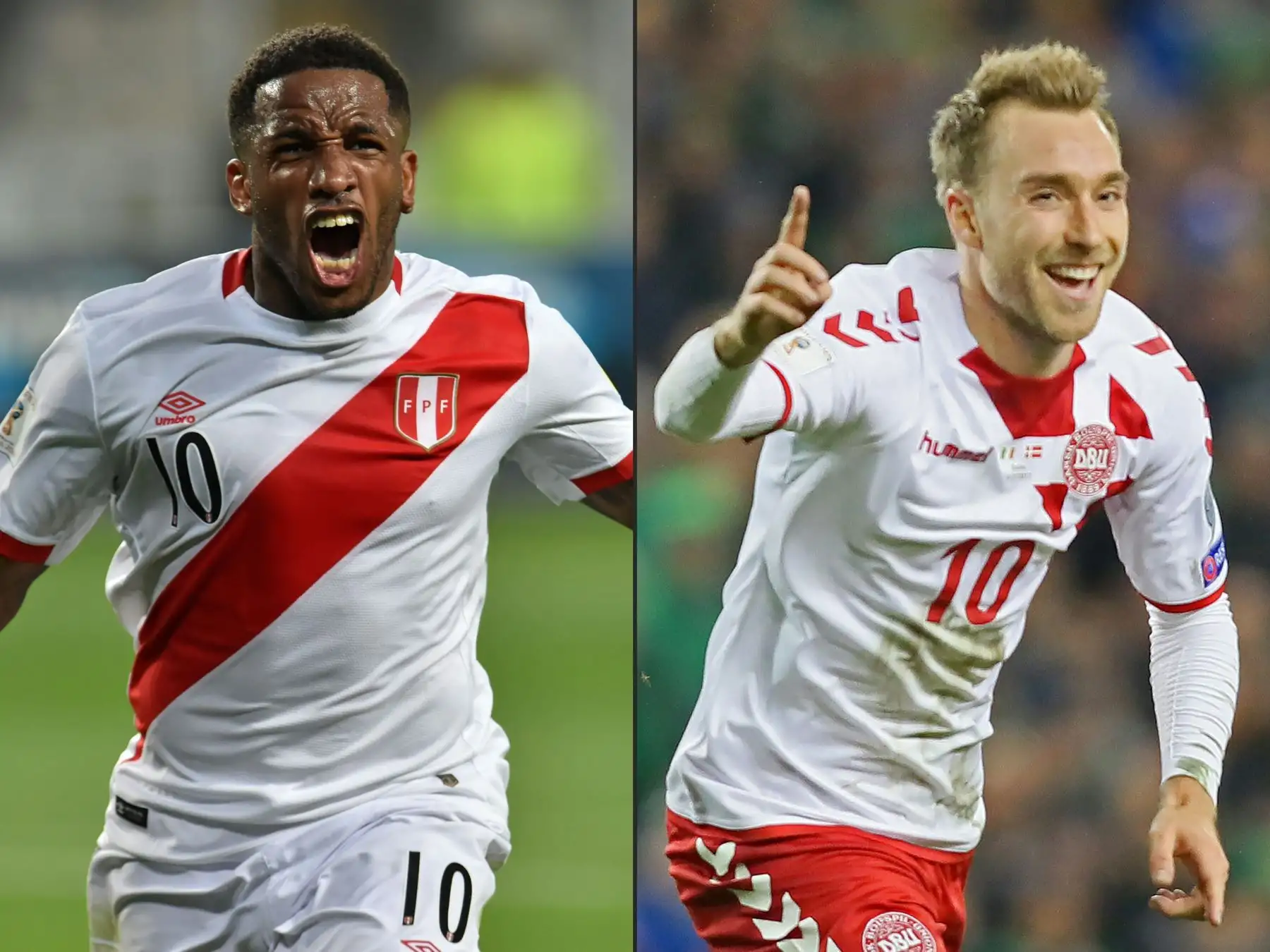 El delantero peruano Jefferson Farfán  y el centrocampista de Dinamarca Christian Eriksen se enfrentaran en el Grupo C, abre la Copa del Mundo en Saransk-Rusia . Foto: AFP