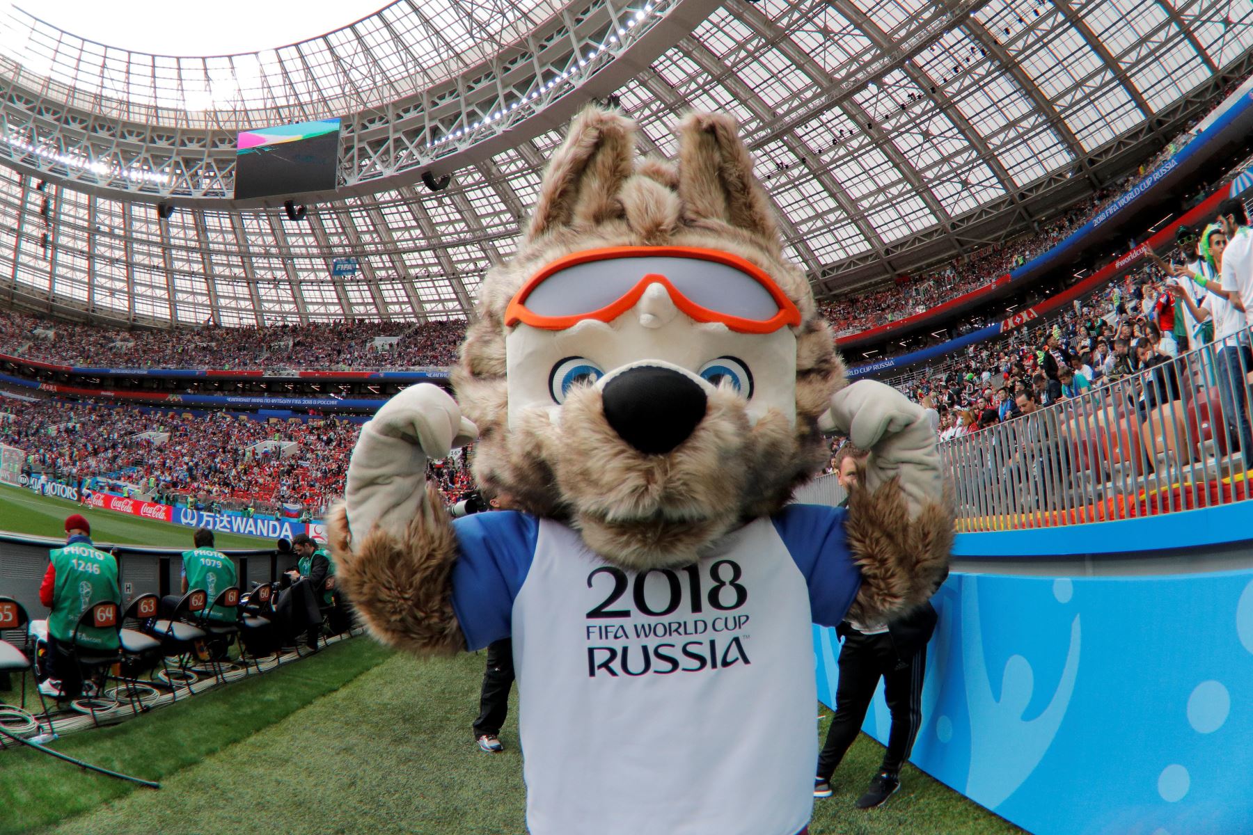 La mascota del Mundial de Rusia 2018, Zabivaka, antes del inicio del partido Rusia-Arabia SaudÌ, del Grupo A del Mundial de Fútbol de Rusia 2018, en el Estadio Luzhniki de Moscú. Foto: EFE
