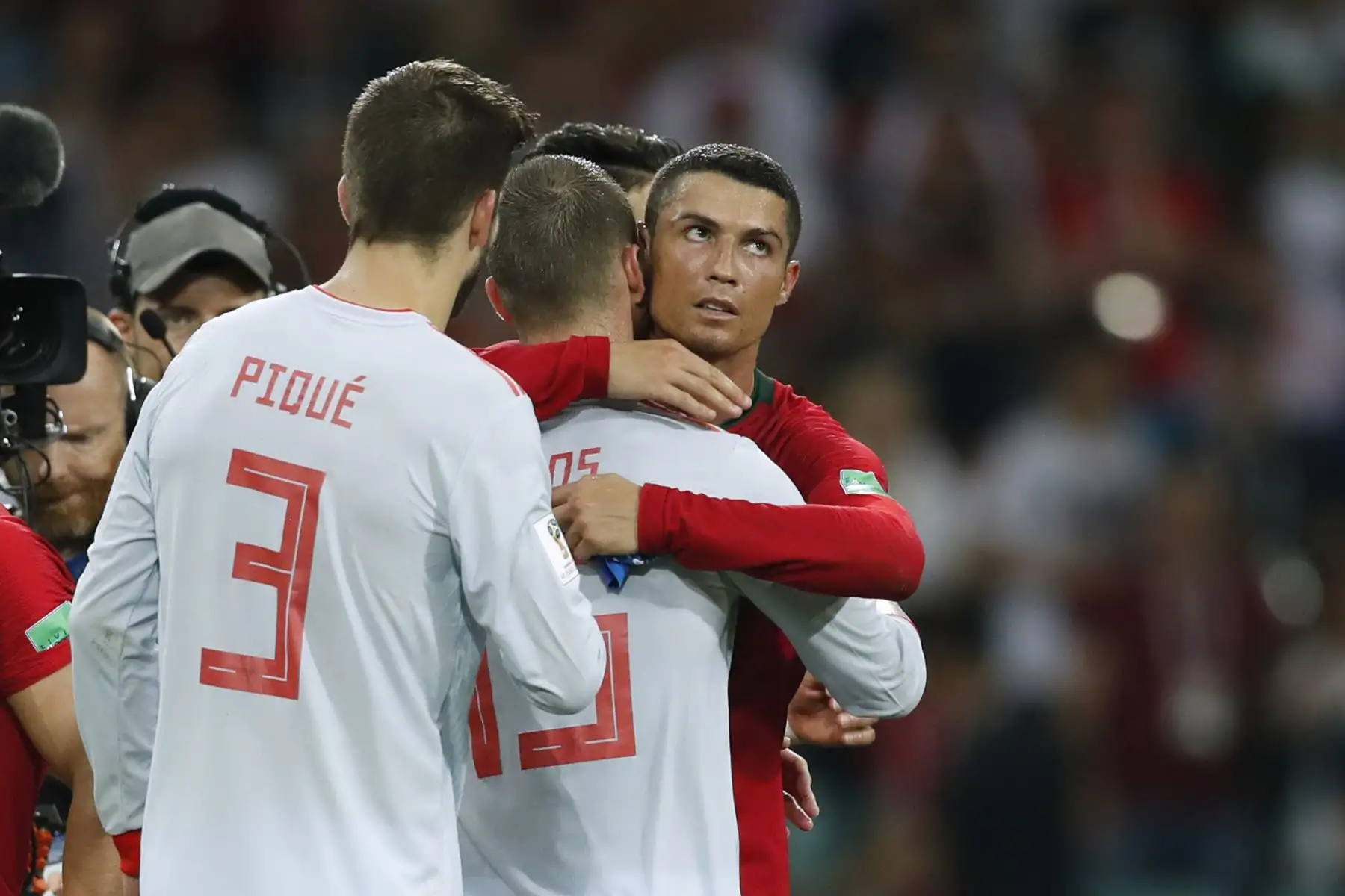 El alero de Portugal, Cristiano Ronaldo, celebra el gol de su hat-trick durante el partido de fútbol del Grupo B de la Copa Mundial Rusia 2018 entre Portugal y España en el Estadio Fisht de Sochi el 15 de junio de 2018.Foto: AFP
