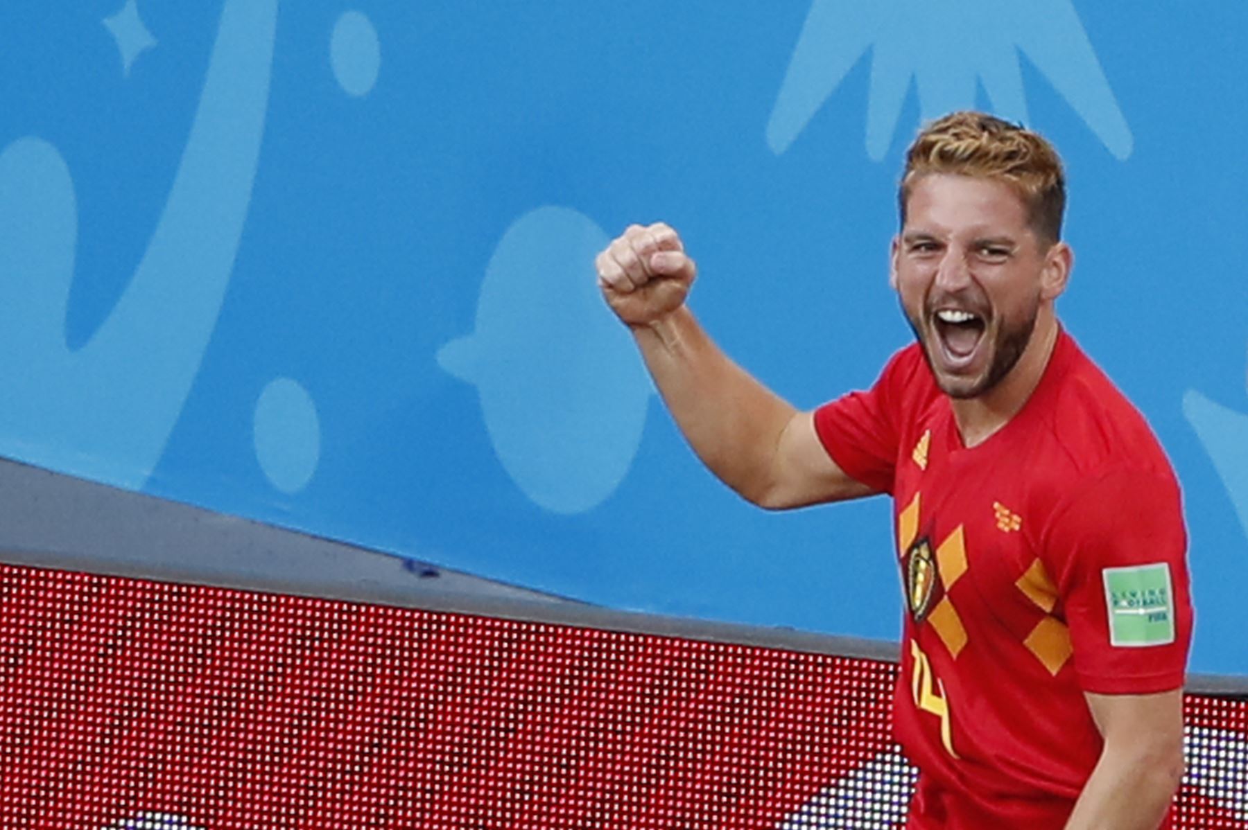 El alero de Bélgica, Dries Mertens, celebra su gol durante el partido de fútbol del Grupo G de la Copa Mundial Rusia 2018 entre Bélgica y Panamá. Foto: AFP