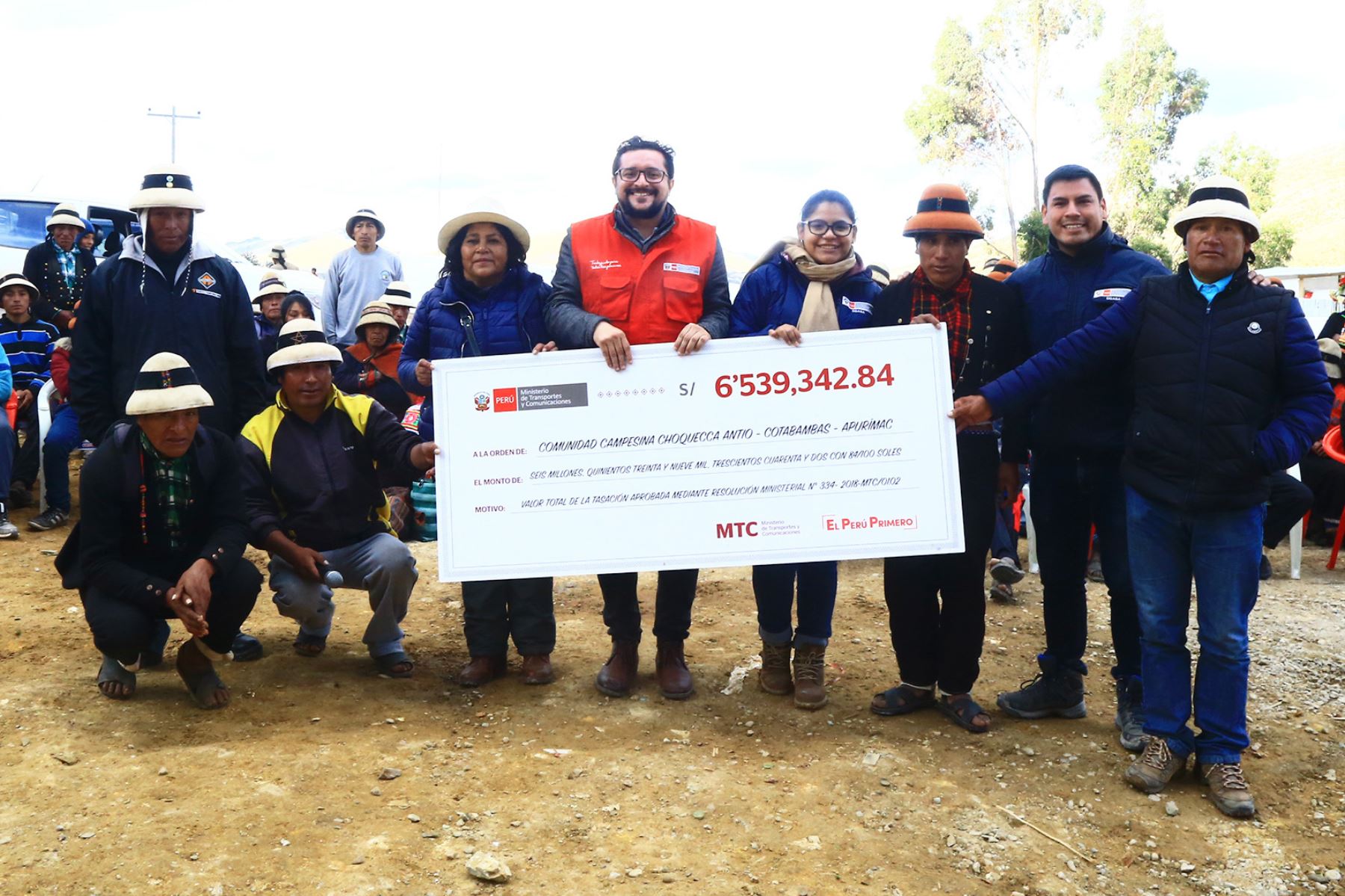 MTC entrega S/ 15.9 millones a comunidades de Challhuahuacho, en Apurímac. ANDINA/Difusión