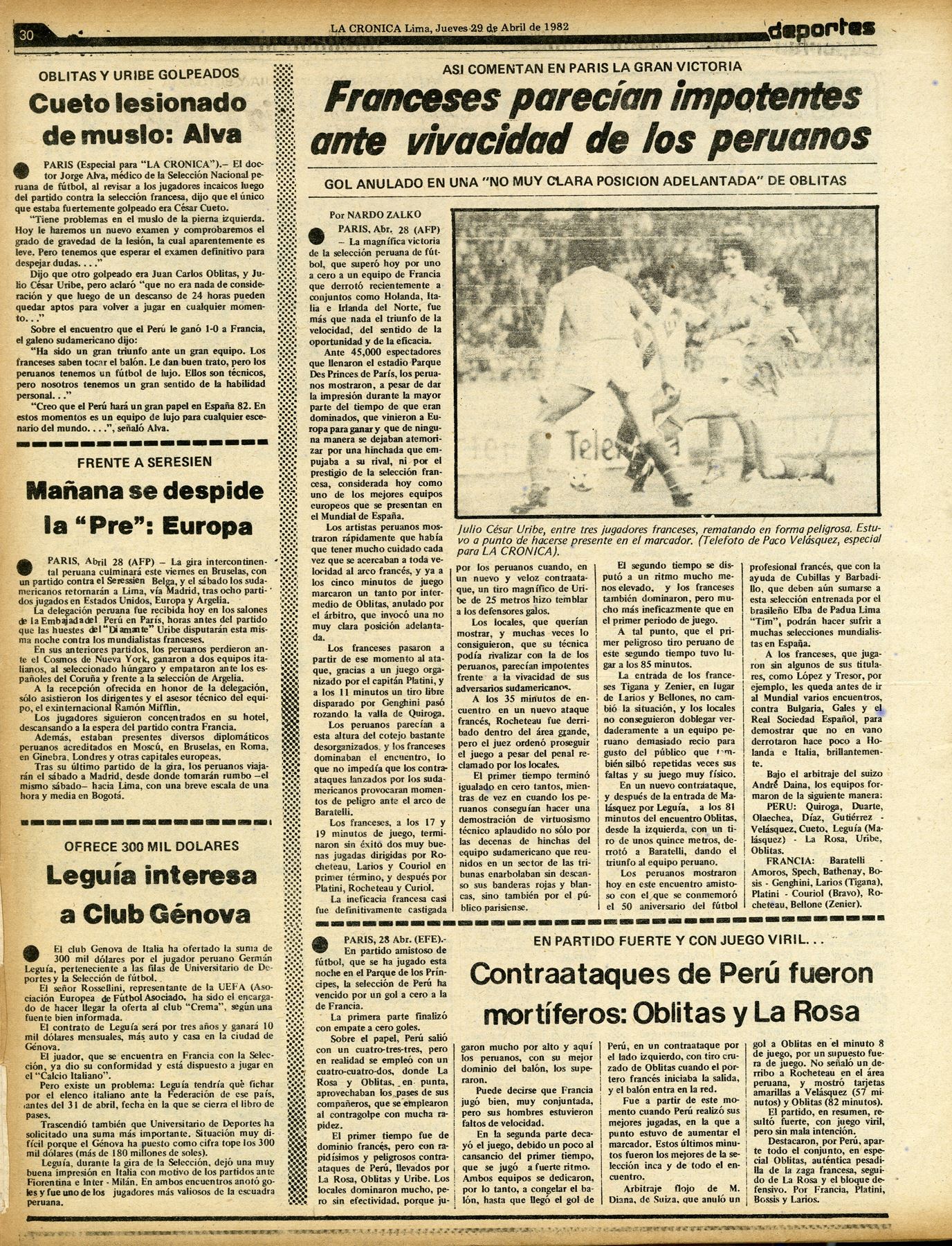 Publicaciones del Diario La Crónica del día 29-04-1982. Foto: ANDINA/archivo