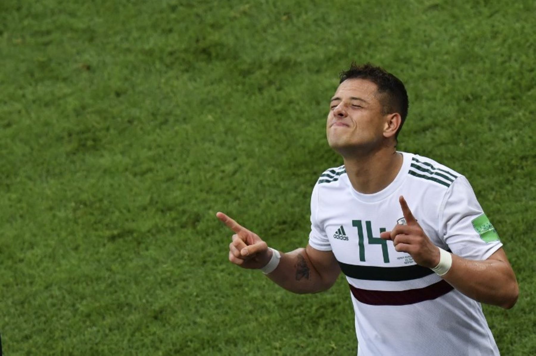 El alero mexicano Javier Hernández reacciona después del pitido final en el partido de fútbol del Grupo F de la Copa Mundial Rusia 2018 entre Corea del Sur y México.Foto:AFP