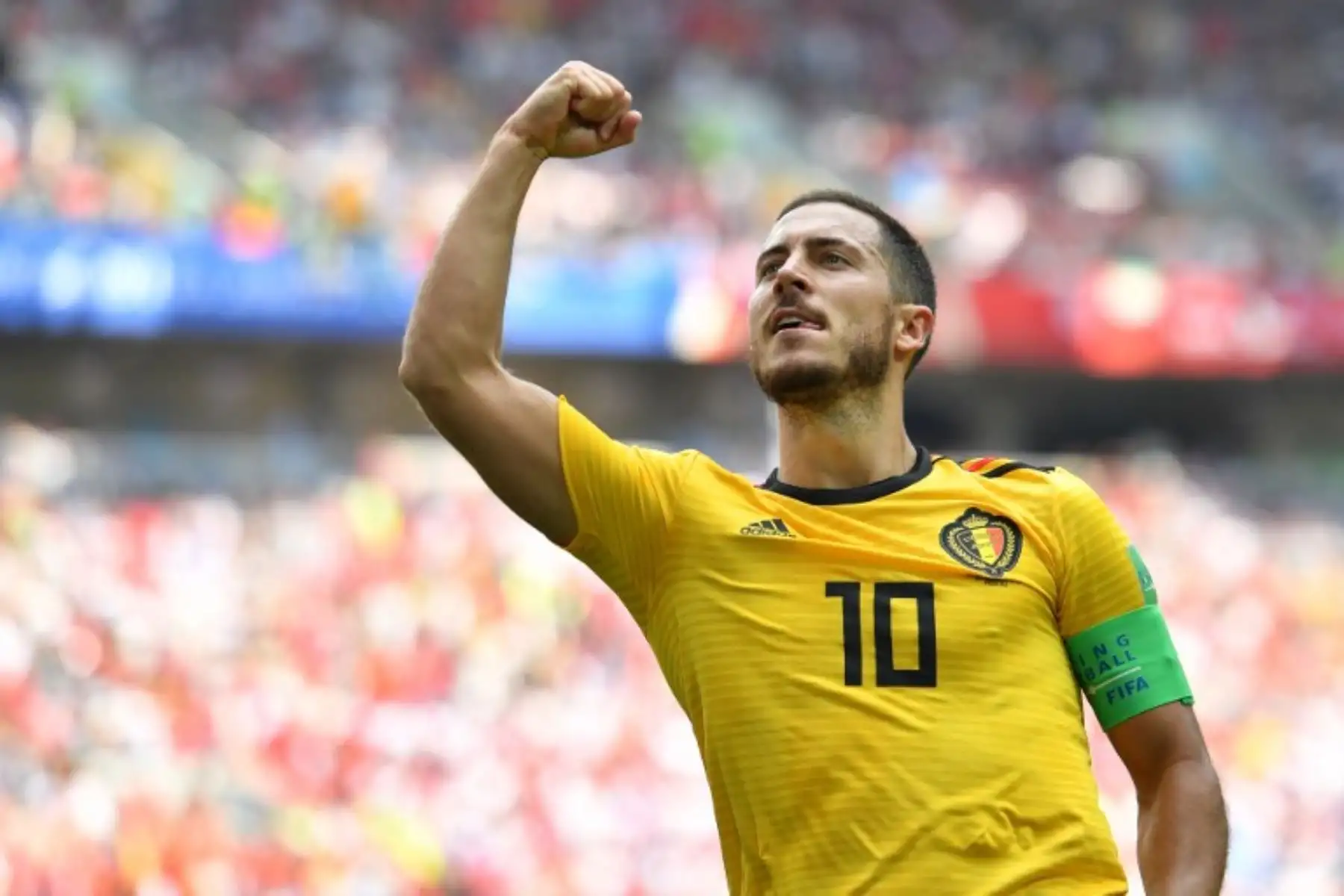 El delantero belga Eden Hazard celebra su segundo gol durante el partido de fútbol del Grupo G de la Copa Mundial Rusia 2018 entre Bélgica y Túnez.Foto:AFP