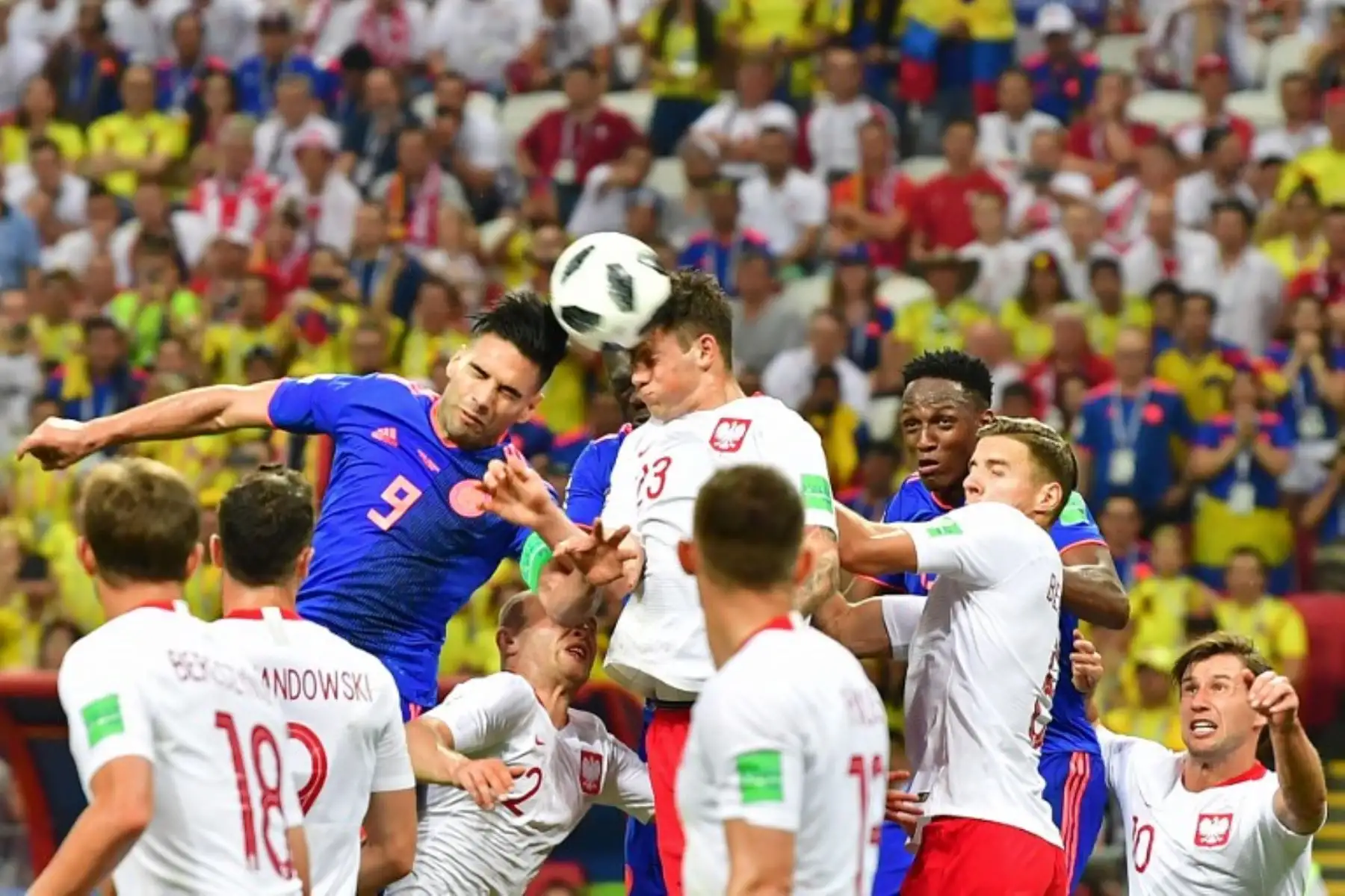 El alero Falcao de Colombia celebra después del partido de fútbol de la Copa del Mundo Rusia 2018 Grupo H entre Polonia y Colombia.Foto:AFP