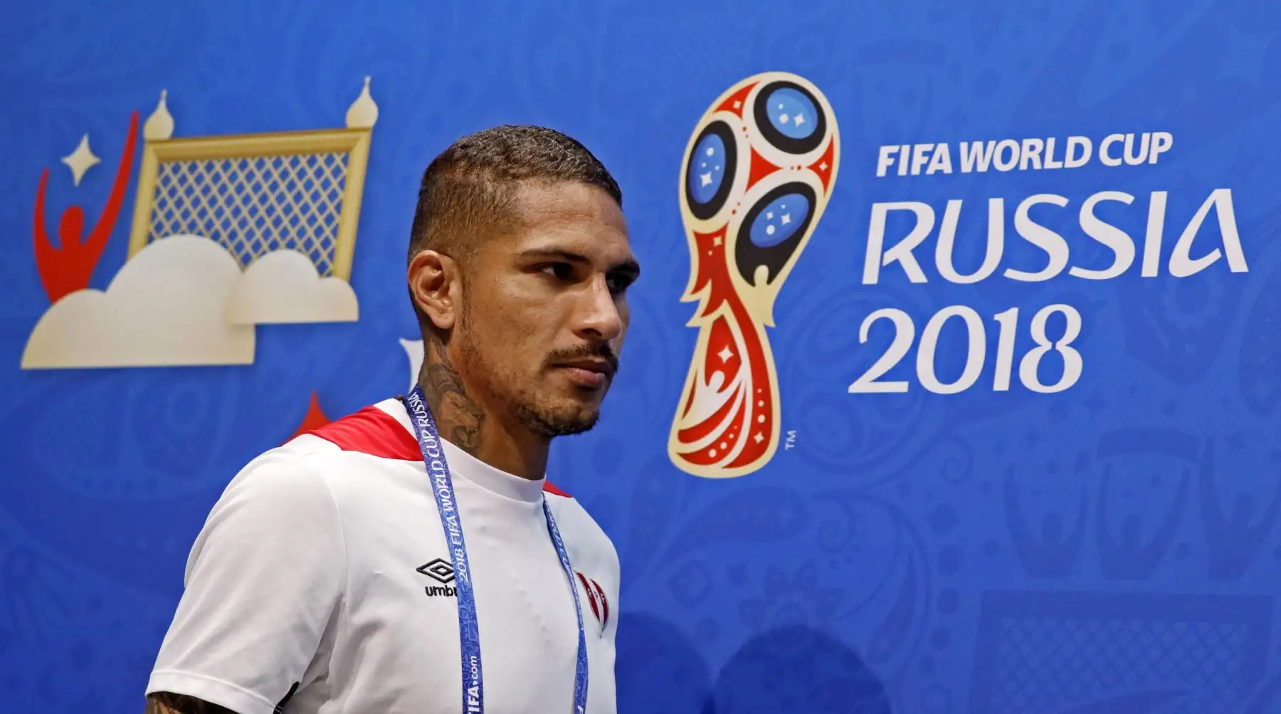 El peruano Paolo Guerrero durante una conferencia de prensa en el Estadio Fisht, Sochi, Rusia, el 25 de junio de 2018. Australia enfrentará a Perú en su Copa Mundial de la FIFA 2018. Foto: EFE