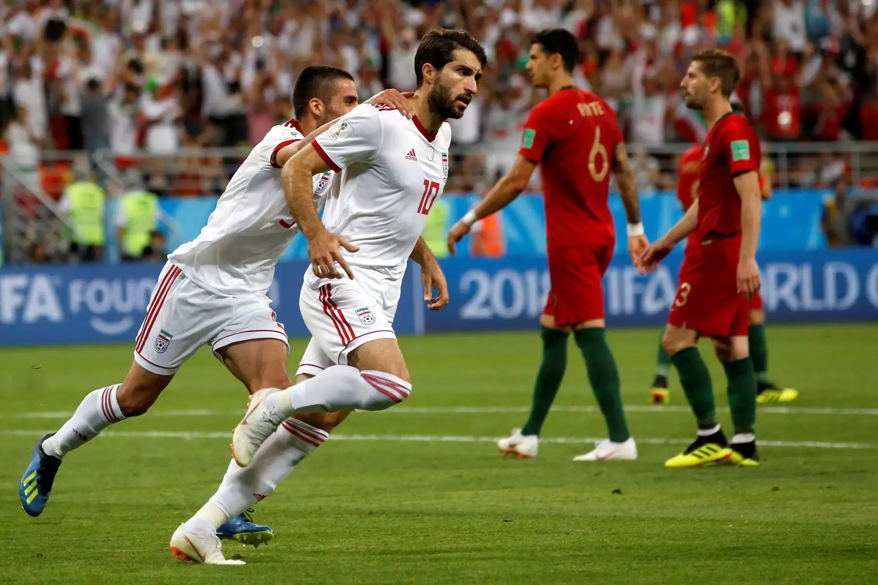 El delantero iraní Mehdi Taremi reacciona durante el partido Irán-Portugal, del Grupo B del Mundial de Fútbol de Rusia 2018. EFE