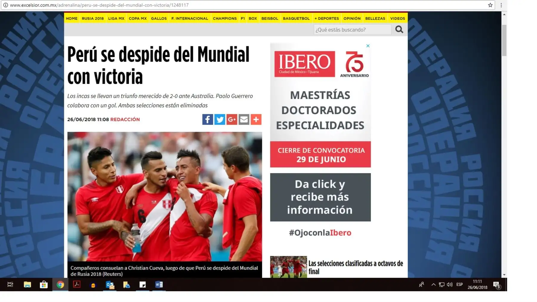 Prensa del mundo destaca triunfo del Perú en despedida del mundial Rusia 2018. Ganó 2 -0 a Australia