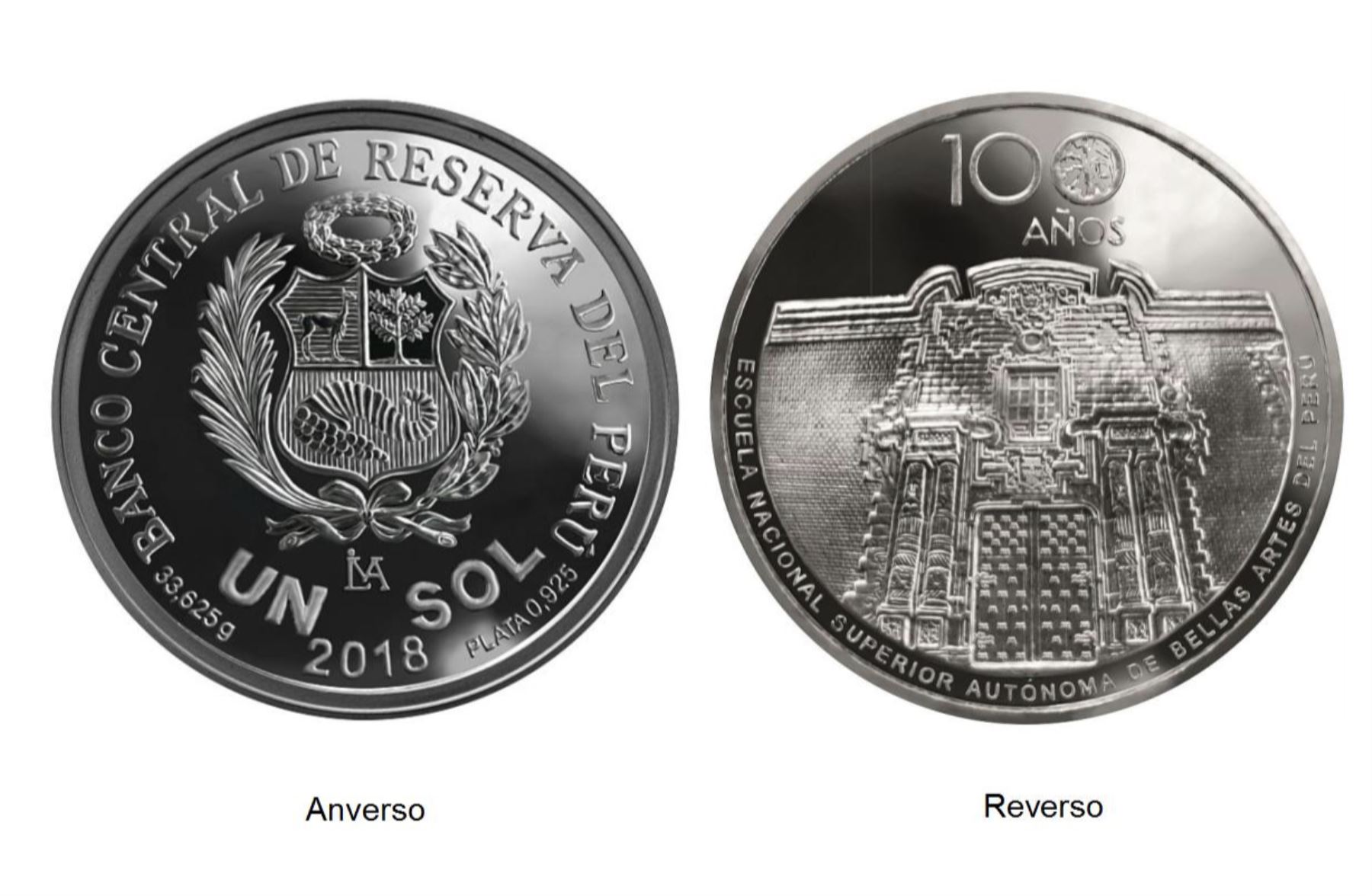 Moneda de plata alusiva al centenario de la Escuela de Bellas Artes del Perú. Foto: ANDINA/Difusión.