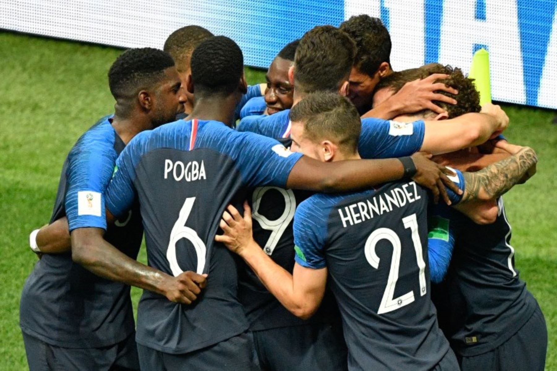 Los jugadores del equipo de Francia celebran el cuarto gol,  durante el partido de la final de la Copa Mundial Rusia 2018 entre Francia y Croacia en el Estadio Luzhniki en Moscú.Foto:AFP