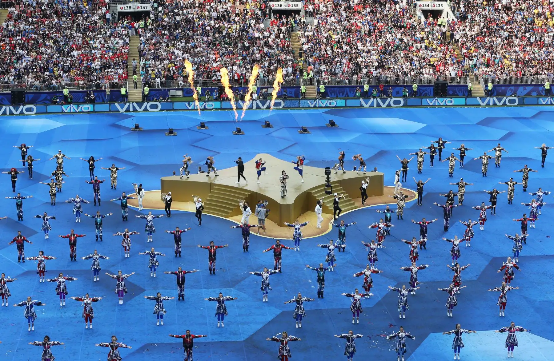 Ceremonia de clausura antes de la final de la Copa Mundial de la FIFA 2018 entre Francia y Croacia en Moscú.Foto: EFE