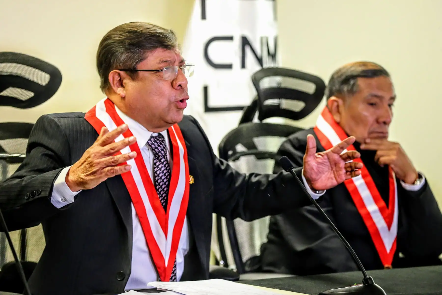 Integrantes del Consejo Nacional de la Magistratura, ofrecen conferencia de prensa en su sede ubicada en Paseo de la República. Foto: ANDINA/Luis Iparraguirre
