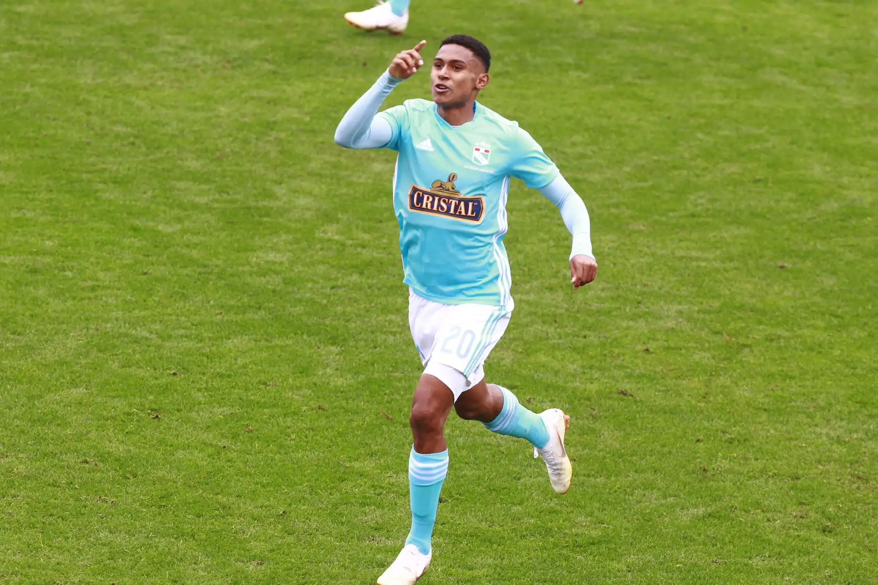 Marcos Lopez de Sporting Cristal celebra su gol frente Melgar donde logró imponerse 2 a 0 por el Torneo de Apertura de fútbol peruano . Foto - ANDINA/Eddy Ramos.