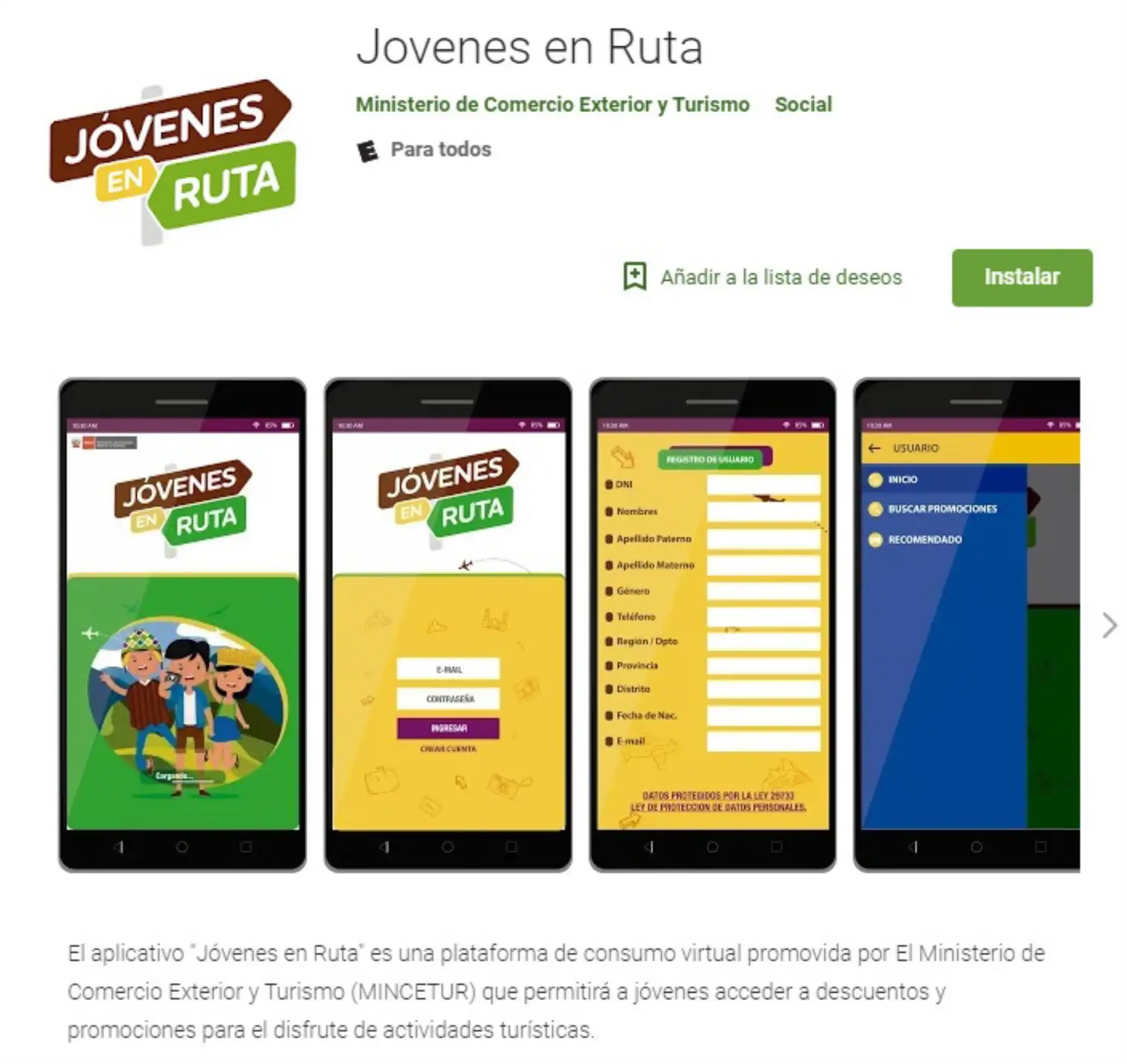 Más de 13,000 usuarios registra actualmente la aplicación Jóvenes en Ruta del Mincetur, lanzada en julio último como una de las estrategias para impulsar el turismo interno en nuestro país y generar la cultura de viaje seguro en los jóvenes. Esta cifra superó en más de 100% las proyecciones iniciales del sector. ANDINA/Difusión