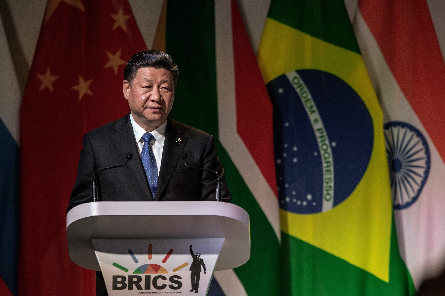 El presidente de China, Xi Jinping, se dirige a los delegados durante la décima cumbre de los BRICS Foto: AFP