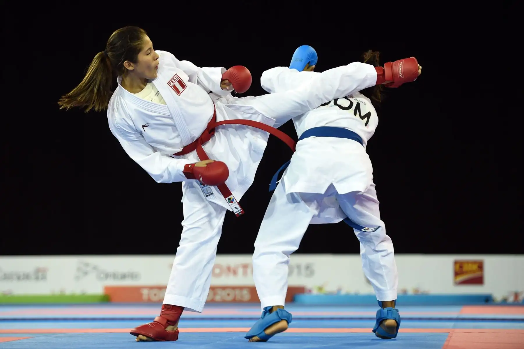 Alexandra Grande durante la final de Karate femenino -61kg en los Juegos Panamericanos en Canada donde  ganó la medalla de el oro. AFP