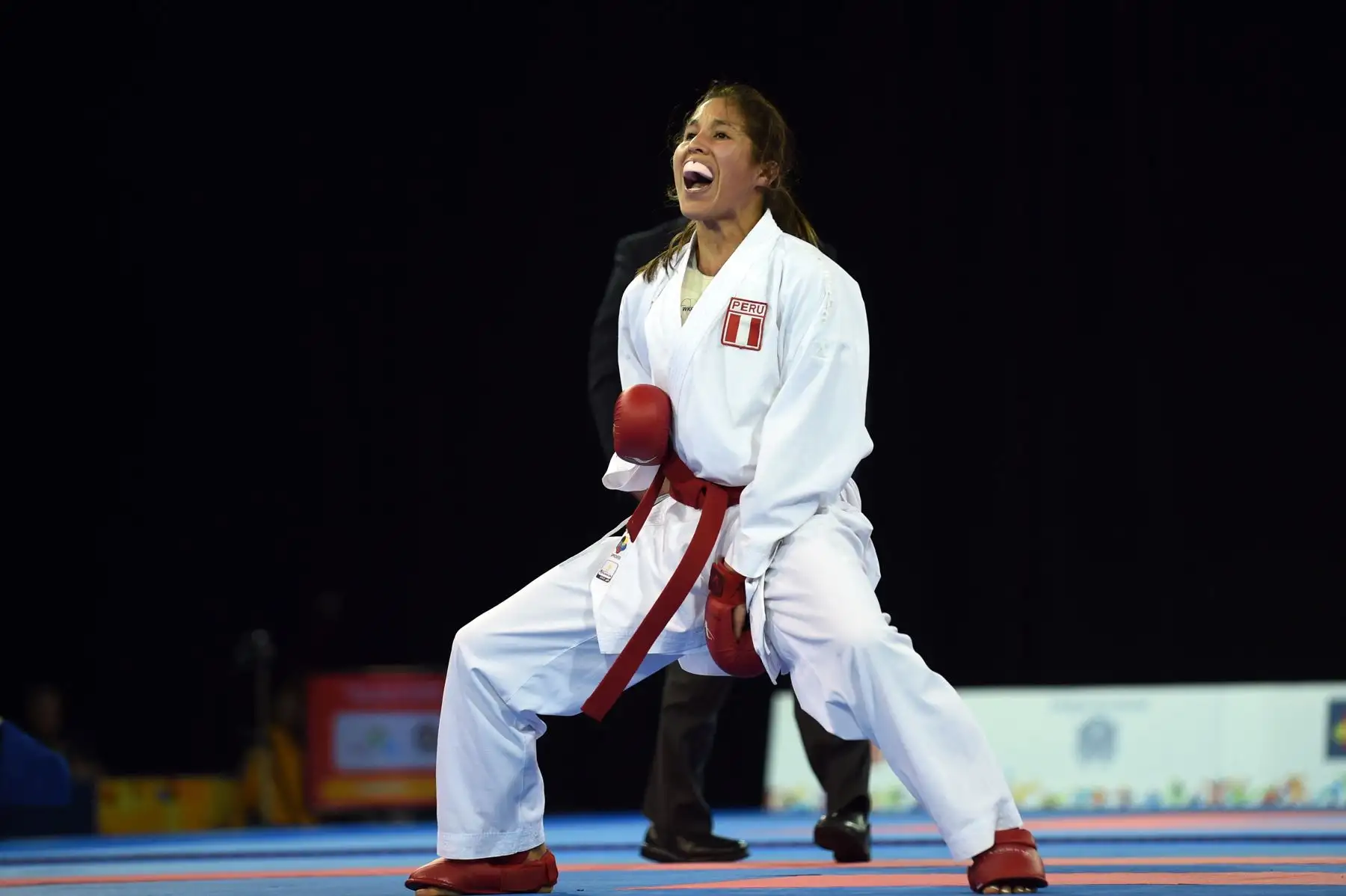 Alexandra Grande durante la final de Karate femenino -61kg en los Juegos Panamericanos en Canada donde  ganó la medalla de el oro. AFP