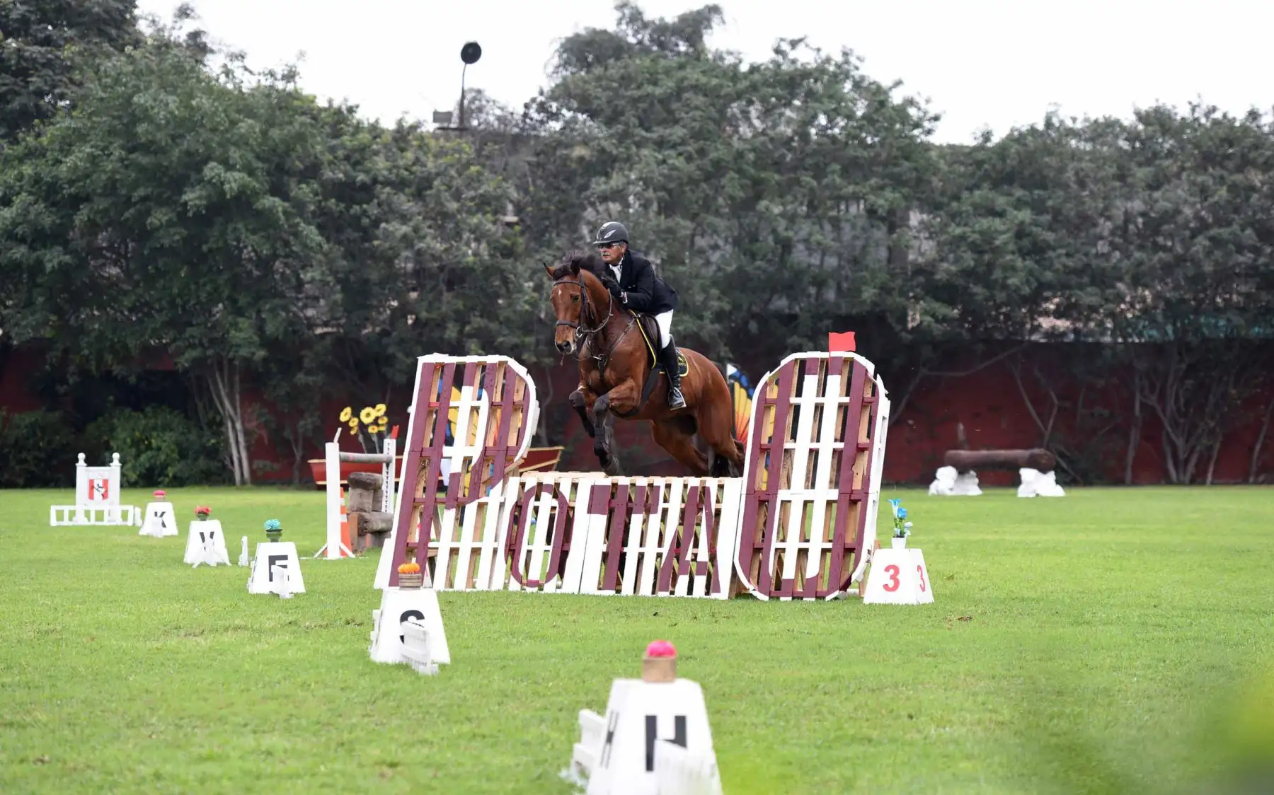 Con motivo del Día de la Caballería Peruana y 194° aniversario de la Batalla de Junín que se conmemora el 6 de agosto, la Unidad Histórica de Policía Montada S2 PNP Manuel Gutiérrez Candia – El Potao realizó una presentación con acrobacias a caballo para el público presente. Foto: ANDINA/Mininter
