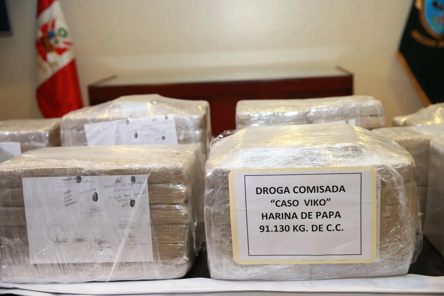 La Dirección Antidrogas (Dirandro) de la Policía Nacional del Perú presentará los resultados de importantes intervenciones policiales en el país en las cuales se decomisó cocaína e insumos químicos destinados a la elaboración de droga .Foto: ANDINA/Norman Córdova