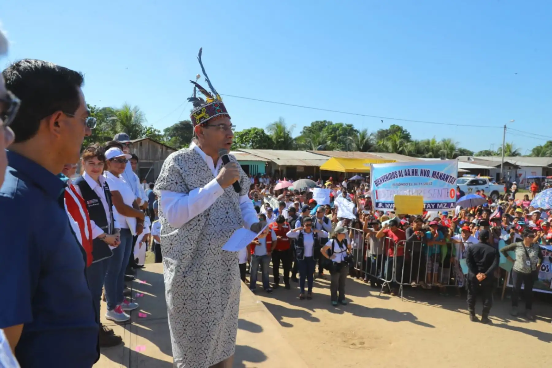 Jefe del Estado, Martín Vizcarra, anunció el financiamiento del proyecto "Mejoramiento del sistema de agua potable y alcantarillado sanitario del sector 12, distrito de Manantay–Coronel Portillo–Ucayali". Foto: ANDINA/Prensa Presidencia.