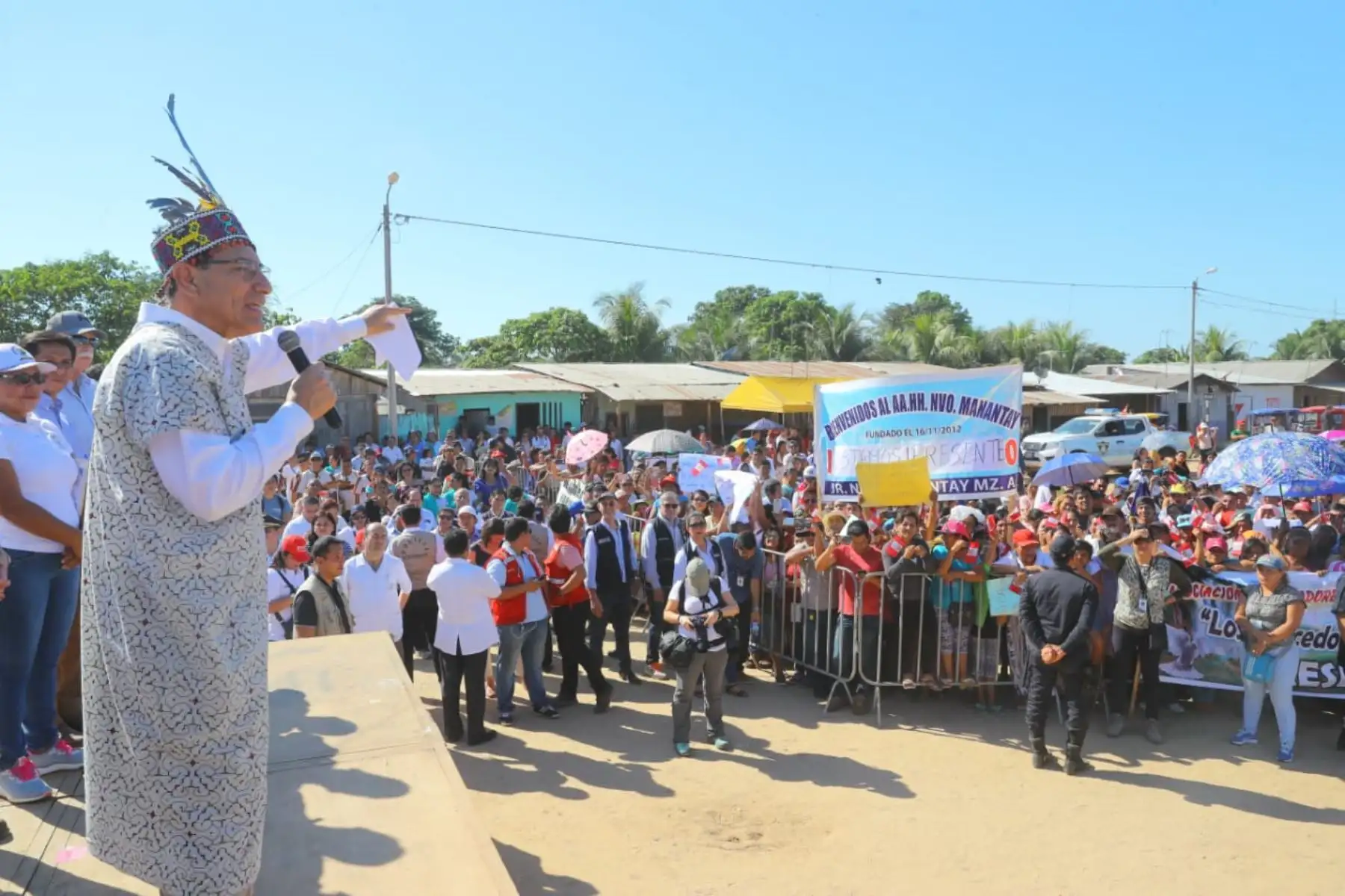 Jefe del Estado, Martín Vizcarra, anunció el financiamiento del proyecto "Mejoramiento del sistema de agua potable y alcantarillado sanitario del sector 12, distrito de Manantay–Coronel Portillo–Ucayali". Foto: ANDINA/Prensa Presidencia.