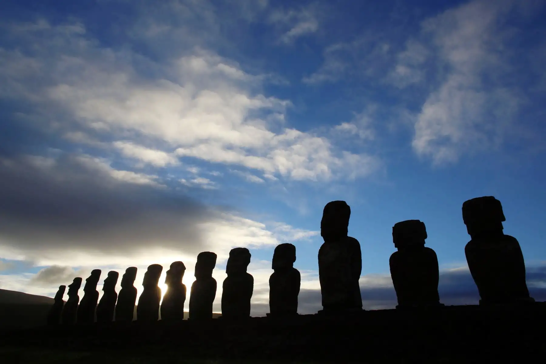 Vista de Moais - estatuas de piedra de la cultura Rapa Nui - en el sitio de Ahu Tongariki en la Isla de Pascua, a 3700 km de la costa chilena en el Océano Pacífico. AFP
