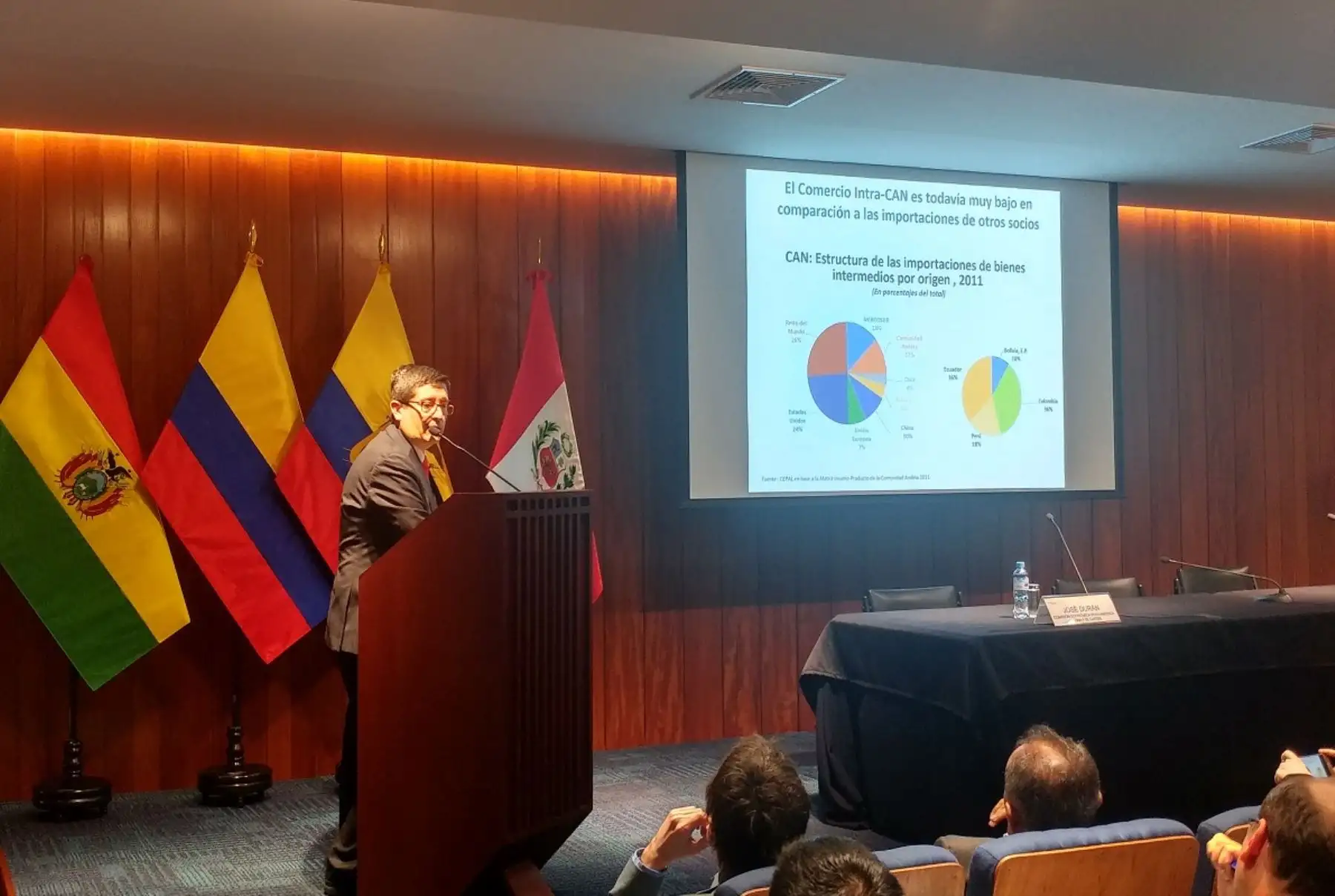 Presentación de José Durán de la CEPAL en la sede de la CAN. Foto: ANDINA