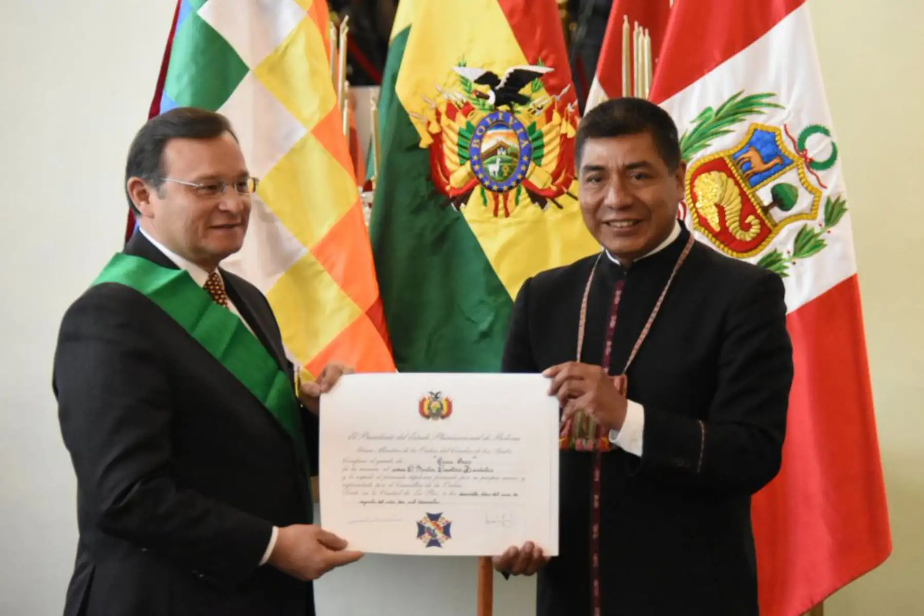 El Canciller peruano Néstor Popolizio sostiene una  reunión con el  Ministro de Relaciones Exteriores de Bolivia, Fernando Huanacuni , en el marco de su Visita Oficial al Estado Plurinacional de Bolivia.Foto: ANDINA/Cancillería Boliviana