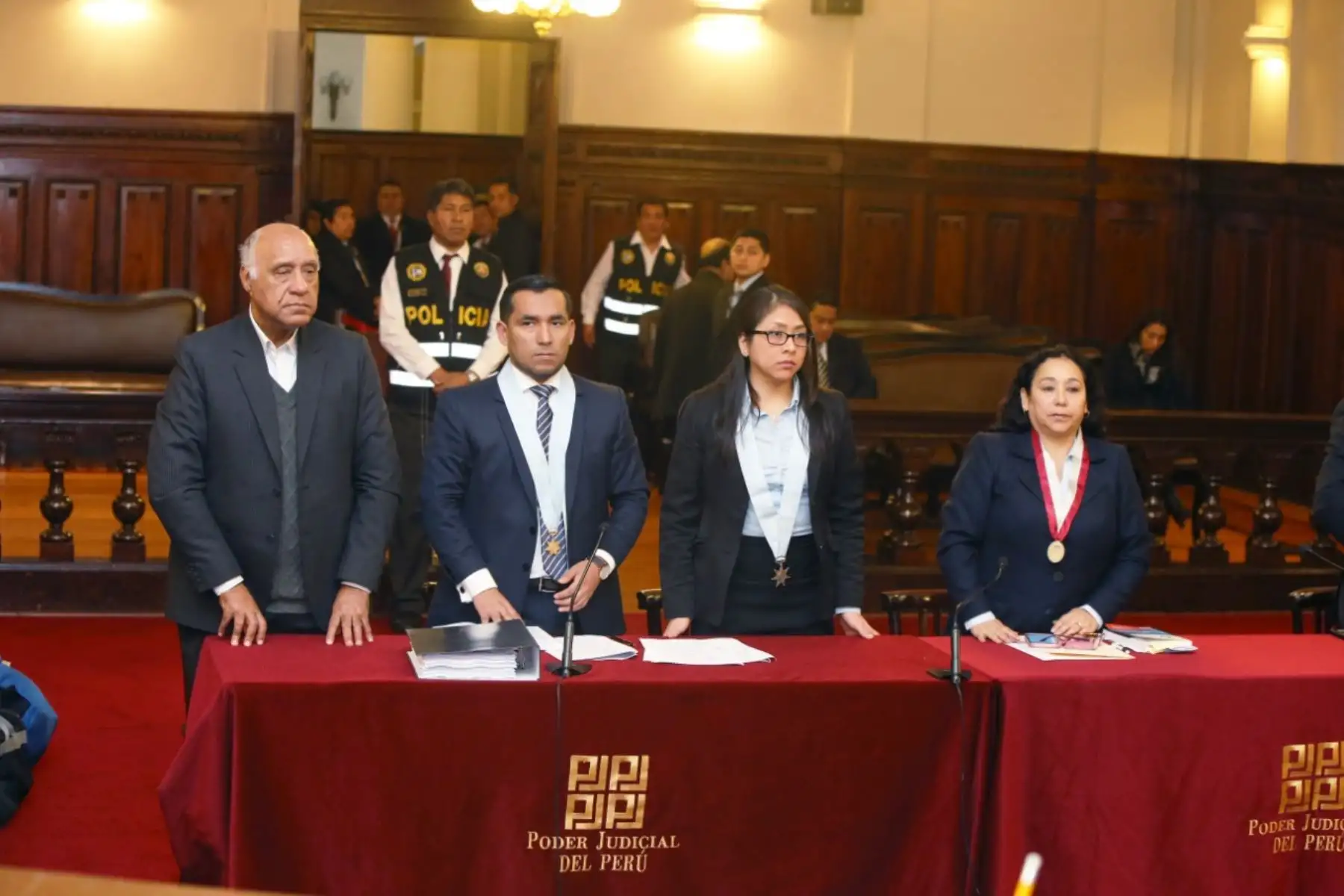 Juzgado Supremo de Investigación Preparatoria, a cargo del magistrado Hugo Núñez Julca, inicia audiencia de prisión preventiva contra juez Juan Emilio Gonzáles Chávez por el presunto delito de cohecho pasivo específico en agravio del Estado. Foto: ANDINA/Poder Judicial