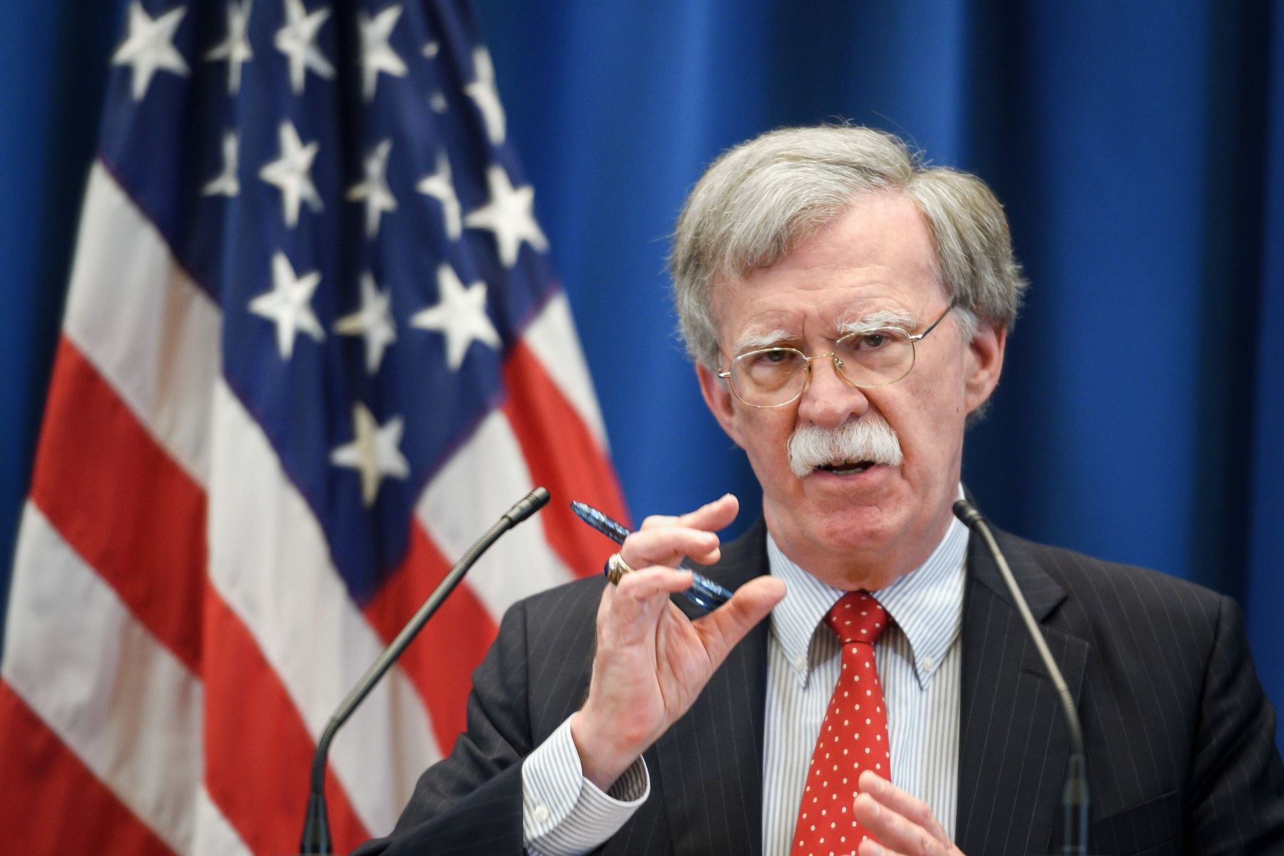 Asesor de Seguridad Nacional de los Estados Unidos, John Bolton, en conferencia de prensa en Ginebra Foto: AFP