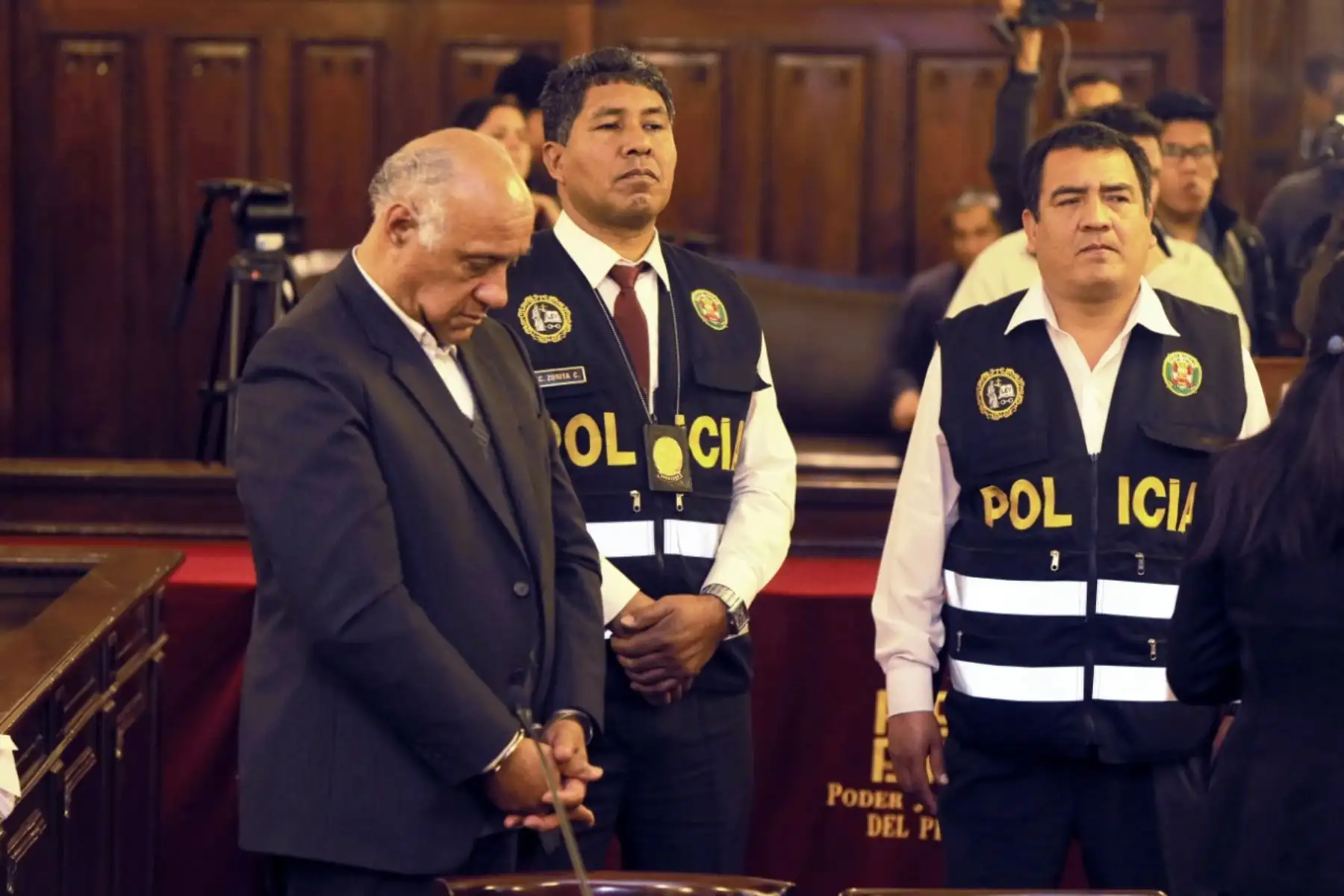 Juzgado Supremo de Investigación Preparatoria, a cargo del magistrado Hugo Núñez Julca, inicia audiencia de prisión preventiva contra juez Juan Emilio Gonzáles Chávez por el presunto delito de cohecho pasivo específico en agravio del Estado. Foto: ANDINA/Poder Judicial