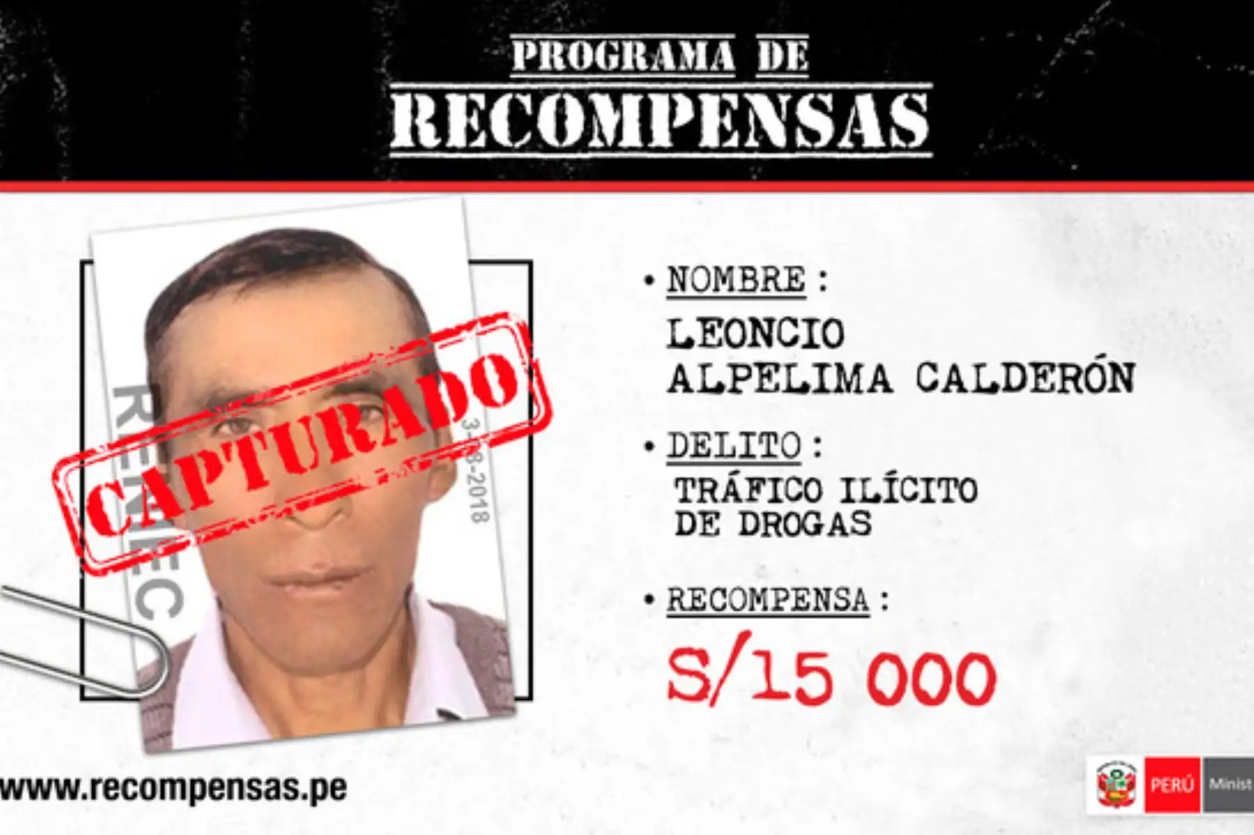 Efectivos de la comisaría sectorial Pampas del Frente Policial Vraem detuvieron a Leoncio Alpelima Calderón, de 56 años de edad, en la carretera principal de Huancayo-Pampas.