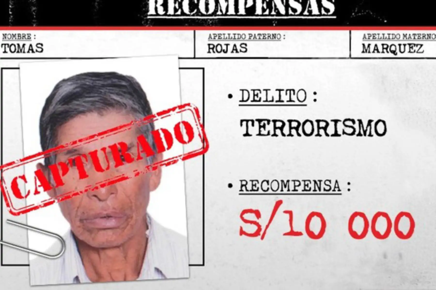 Policía captura en Ayacucho a presunto mando militar terrorista. ANDINA/Difusión