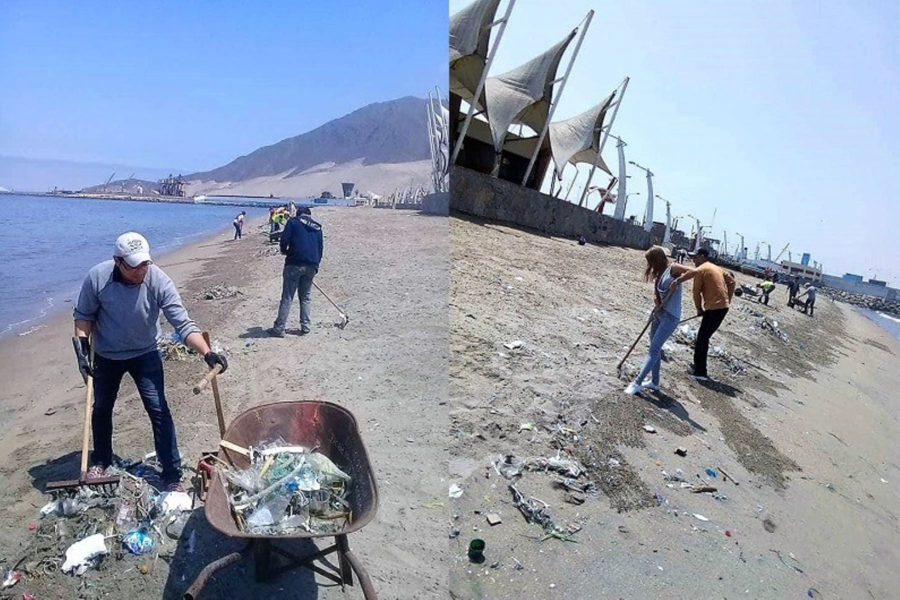 Venezolanos realizan limpieza de playas en Chimbote. ANDINA