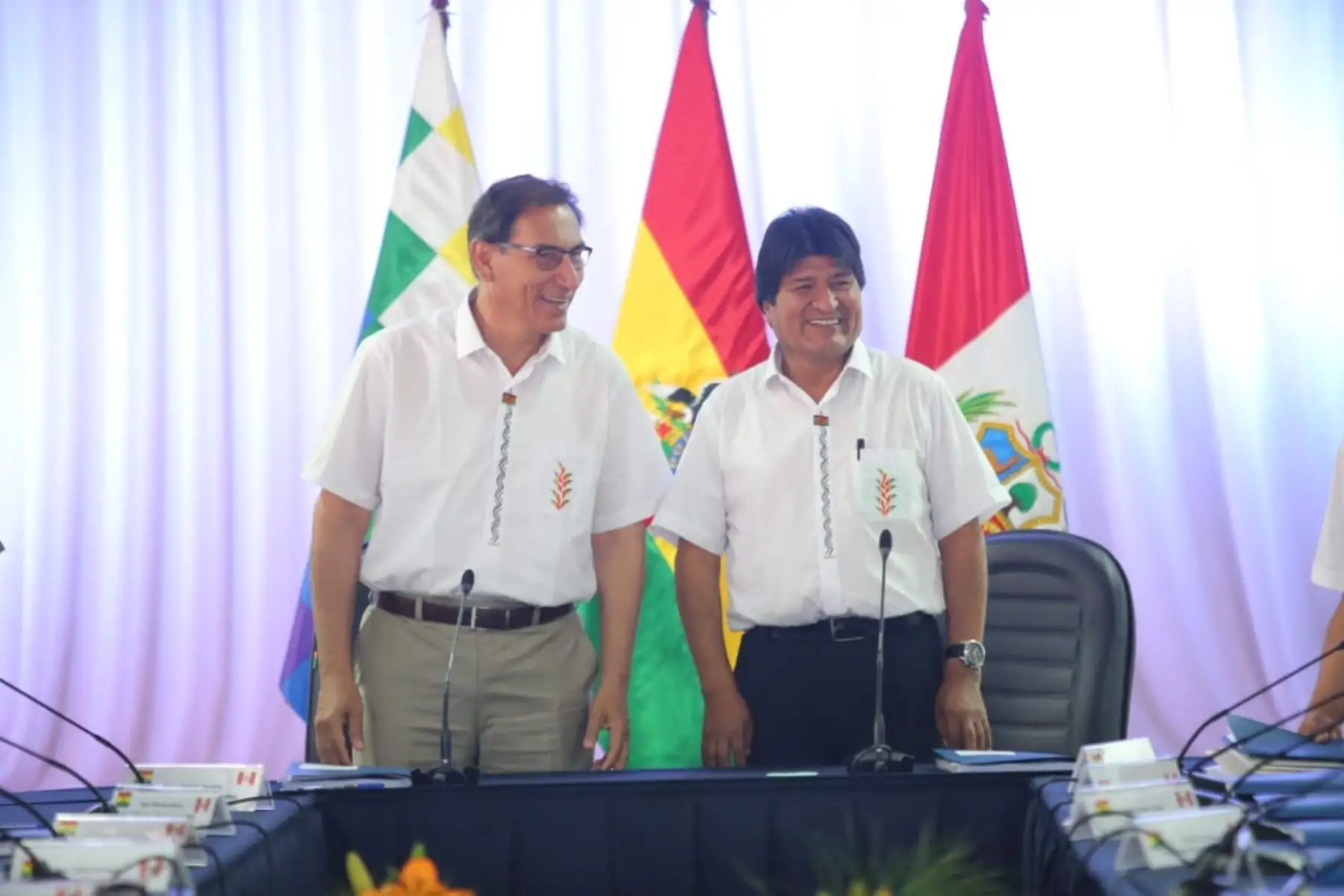 Encuentro entre los presidentes Martín Vizcarra y Evo Morales, previo al IV Gabinete Binacional Perú - Bolivia, que se realiza en la ciudad de Cobija. Foto: ANDINA/Prensa Presidencia