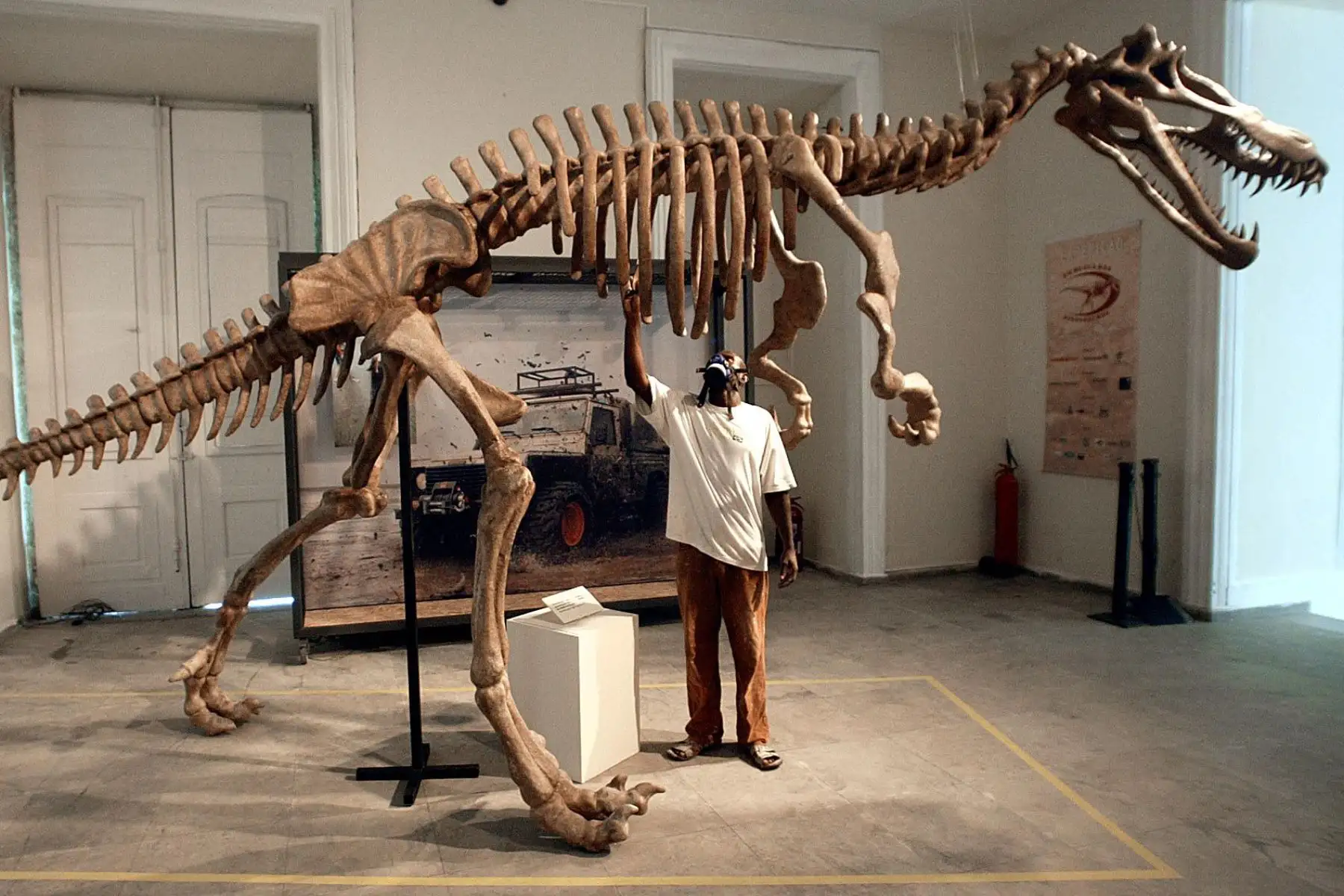 En esta foto de archivo tomada el 5 de junio de 2003, un empleado desempolva un esqueleto de dinosaurio de Suchomimus en el Museo Nacional de Río de Janeiro, Brasil. Un fuego masivo arrancó el 2 de septiembre de 2018 a través del atesorado Museo Nacional de Río de Janeiro, uno de los más antiguos de Brasil, en lo que el presidente de la nación dice es una pérdida "trágica" de conocimiento y herencia. La colección del museo incluyó arte y artefactos de la época greco-romana y Egipto, así como el fósil humano más antiguo encontrado en las fronteras brasileñas de hoy, conocido como "Luzia".
/ AFP