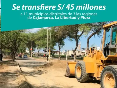 Con el objetivo de continuar acelerando la reconstrucción de las zonas afectadas por el fenómeno de El Niño Costero, la Autoridad para la Reconstrucción con Cambios gestionó la transferencia de 45 millones de soles a 11 gobiernos locales de Cajamarca, La Libertad y Piura.