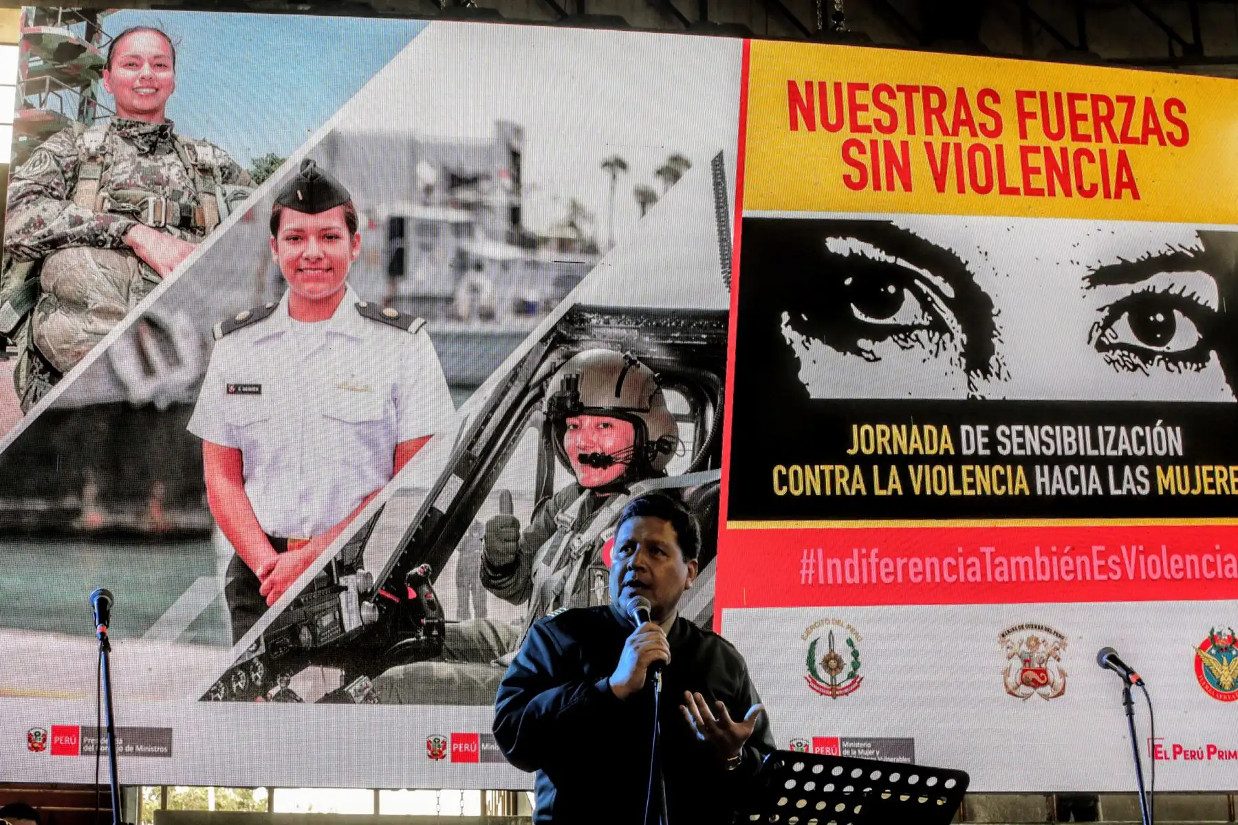 Ministros de Defensa, José Huerta y de la Mujer, Ana María Mendieta, encabezan jornada de sensibilización contra la violencia hacia la mujer. Foto: ANDINA/Luis Iparraguirre