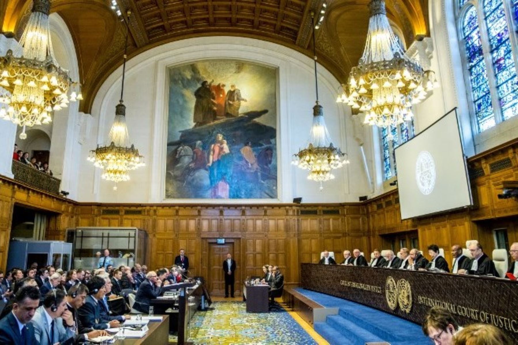Gran Salón de la Corte Internacional de Justicia (CIJ) en La Haya. Foto.AFP