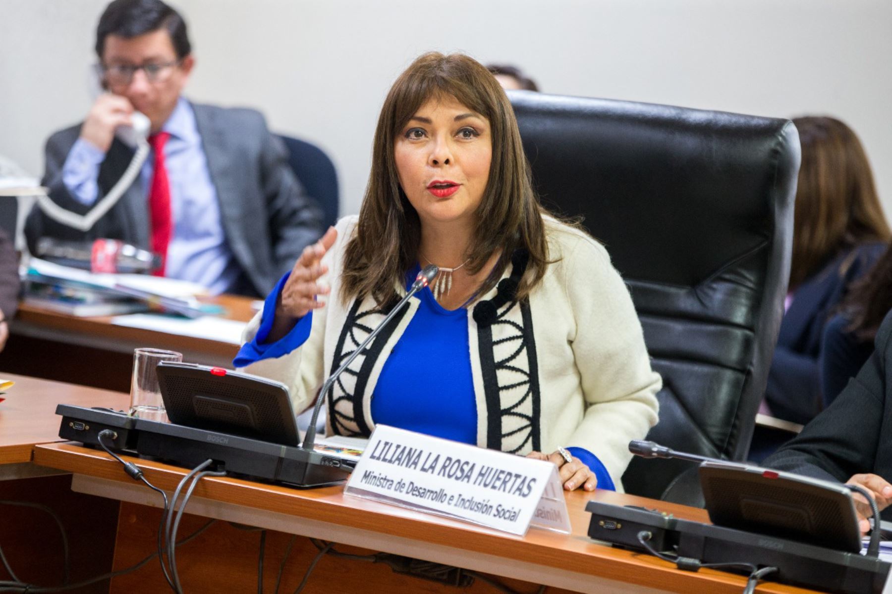 La ministra de Desarrollo e Inclusión Social, Liliana La Rosa, durante su presentación ante la Comisión de Salud del Congreso de la República.
