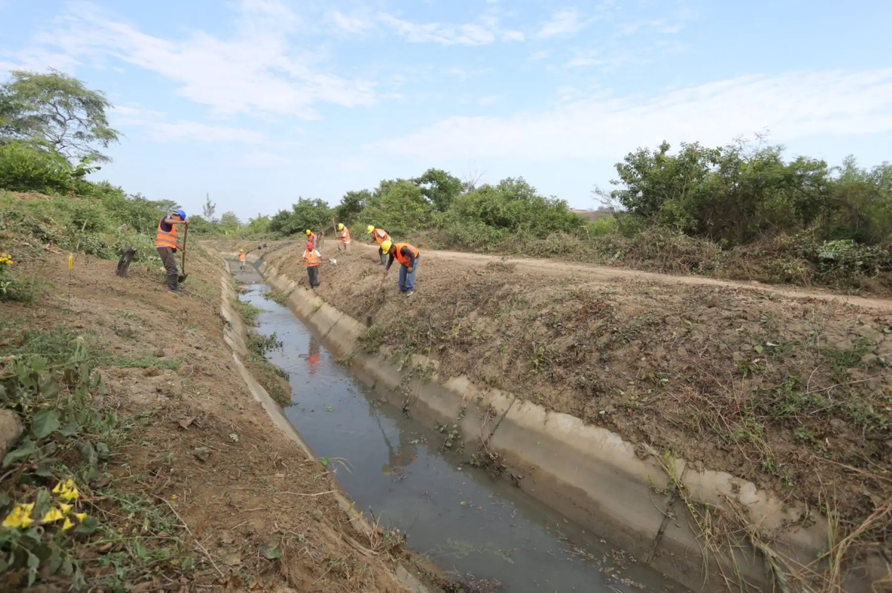 Presidente de la República, Martin Vizcarra, junto al ministro Gustavo Mostajo supervisa la limpieza y descolmatación de canales de riego ubicados en las márgenes del río Tumbes realizadas en el marco de las acciones de prevención de la Reconstrucción con Cambios. Foto: ANDINA/Minagri